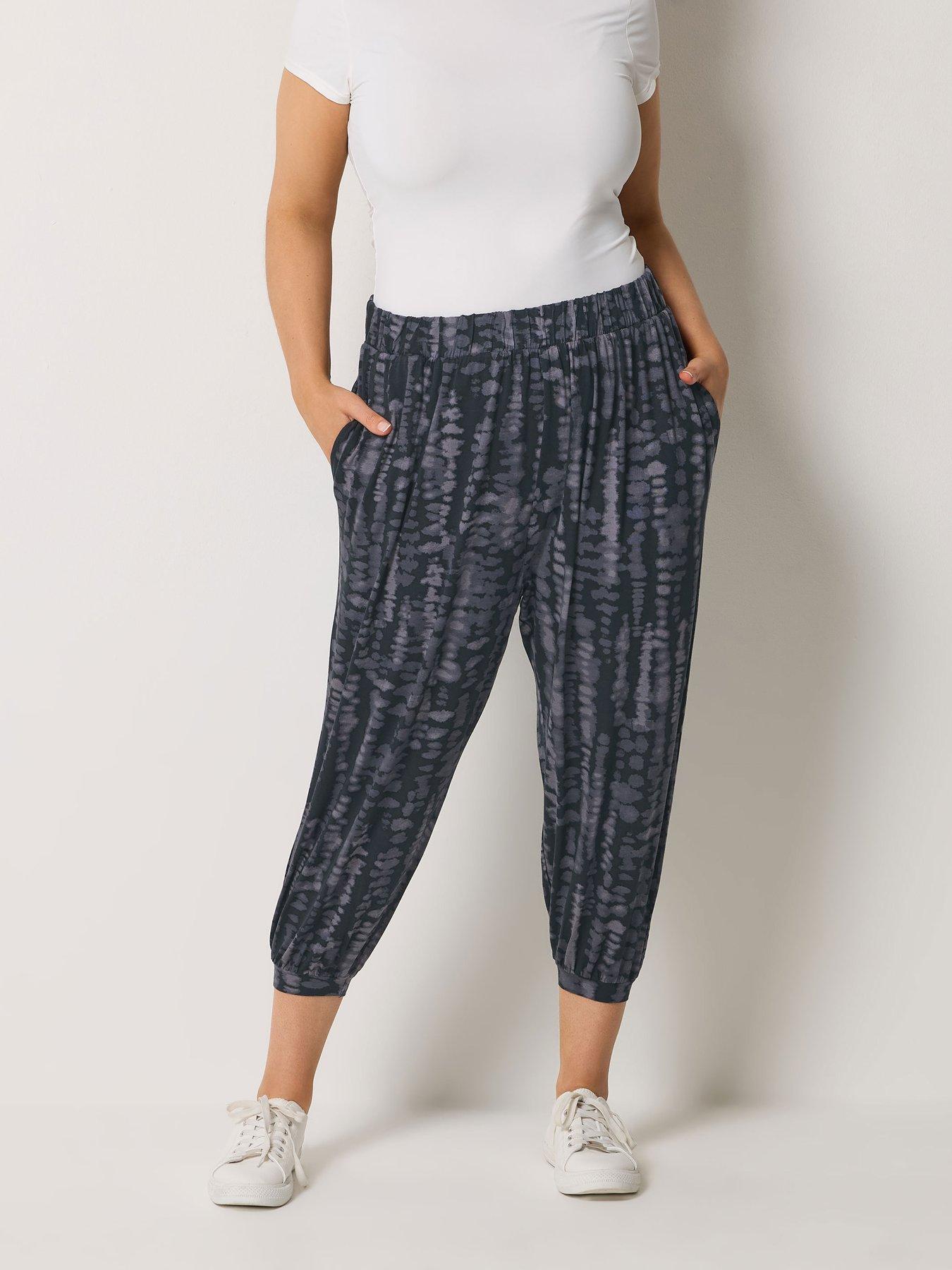 Yours Curve Jersey Crop Harem Tie Dye Print Trousers - Grey