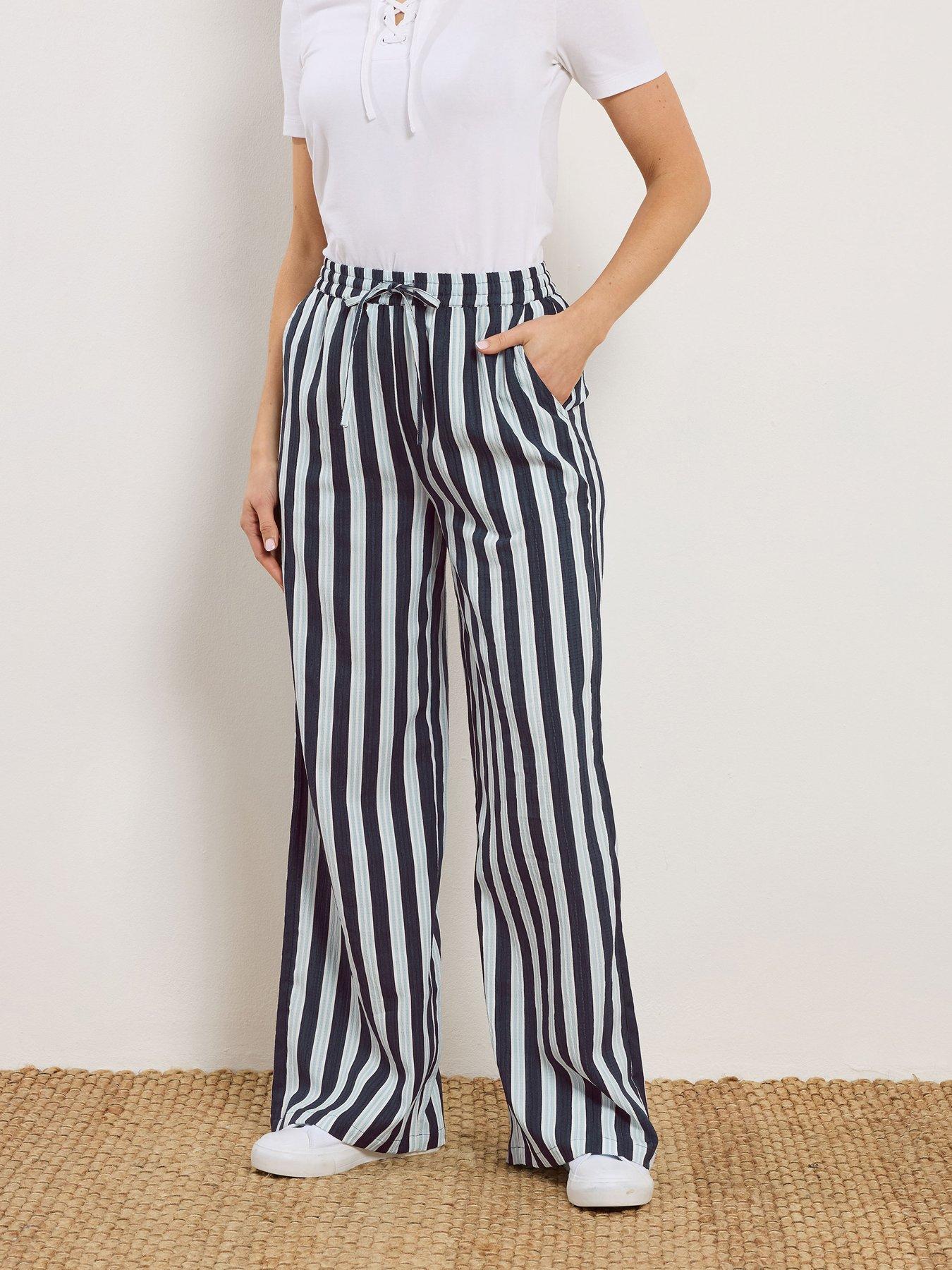 Long Tall Sally Stripe Wide Leg Trousers 36" - Blue