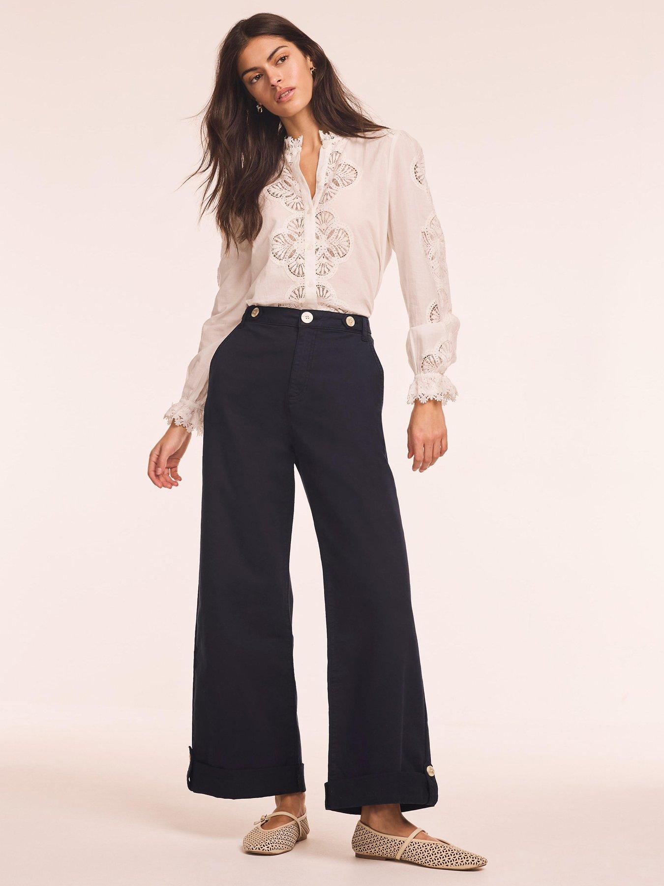 Image 1 of 6 of Mint Velvet Navy Cropped Wide Chino