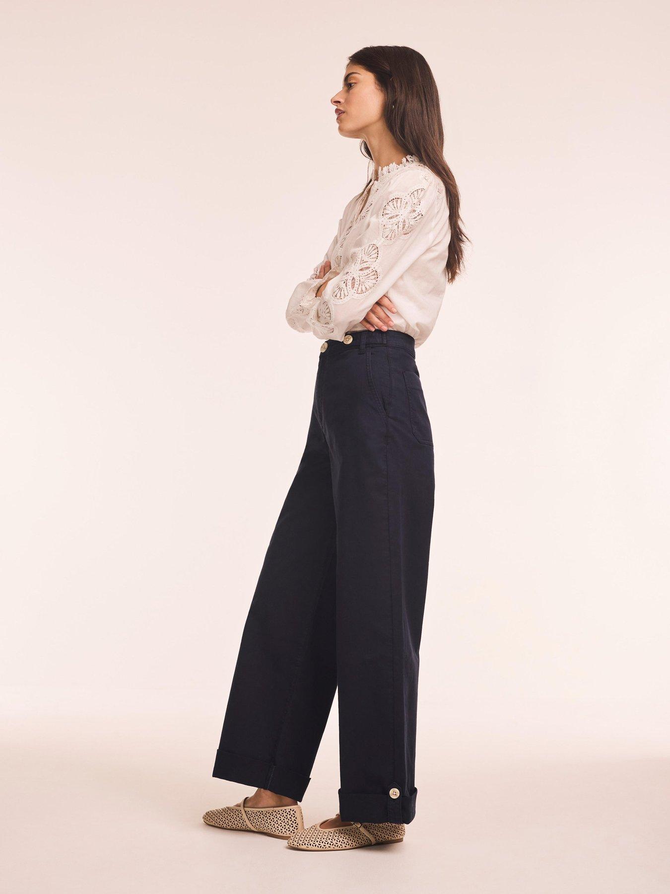 Image 2 of 6 of Mint Velvet Navy Cropped Wide Chino