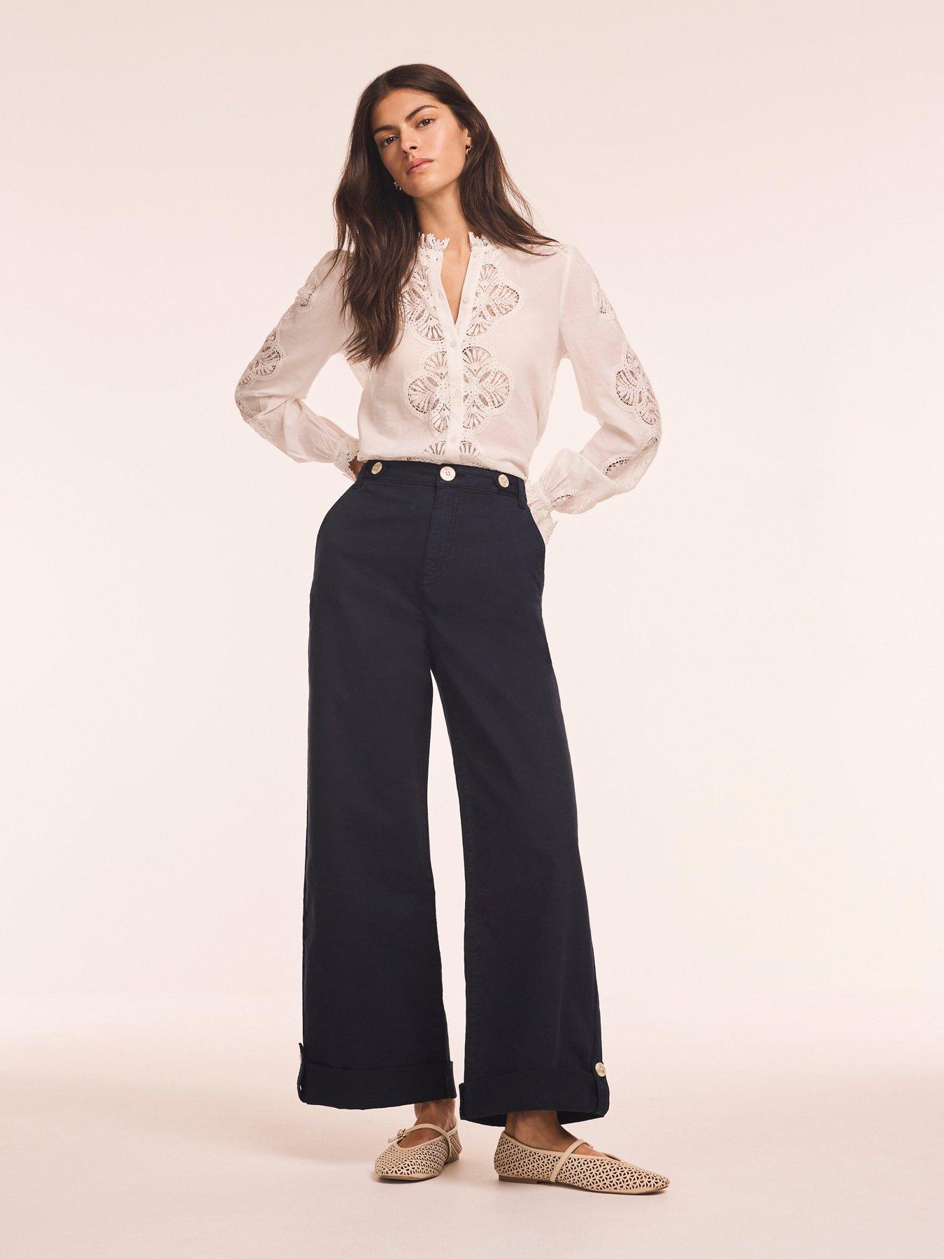 Image 3 of 6 of Mint Velvet Navy Cropped Wide Chino