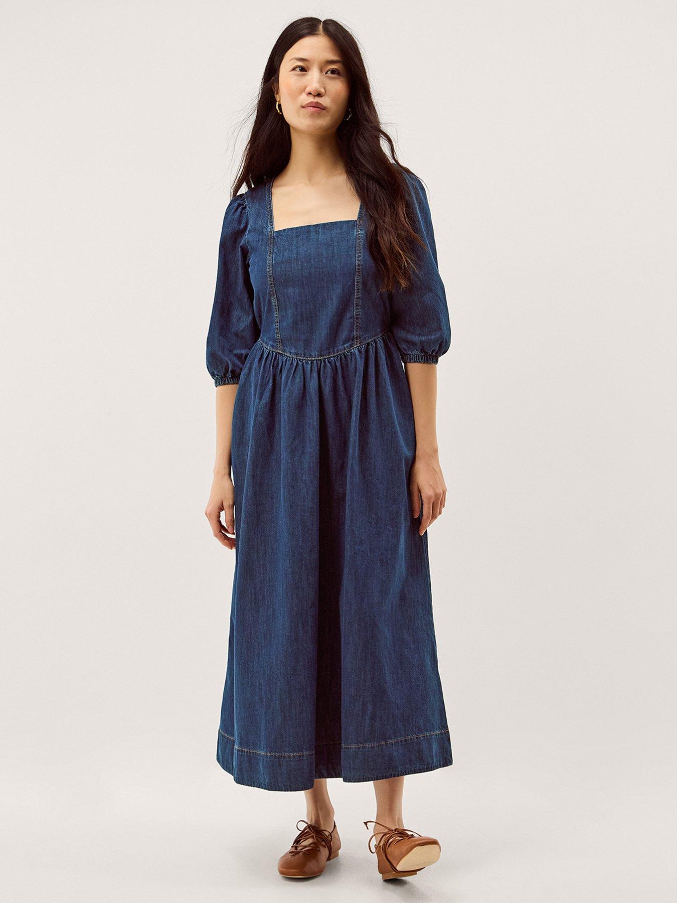 Image 1 of 5 of Monsoon Lily Square Neck Midi Dress - Blue