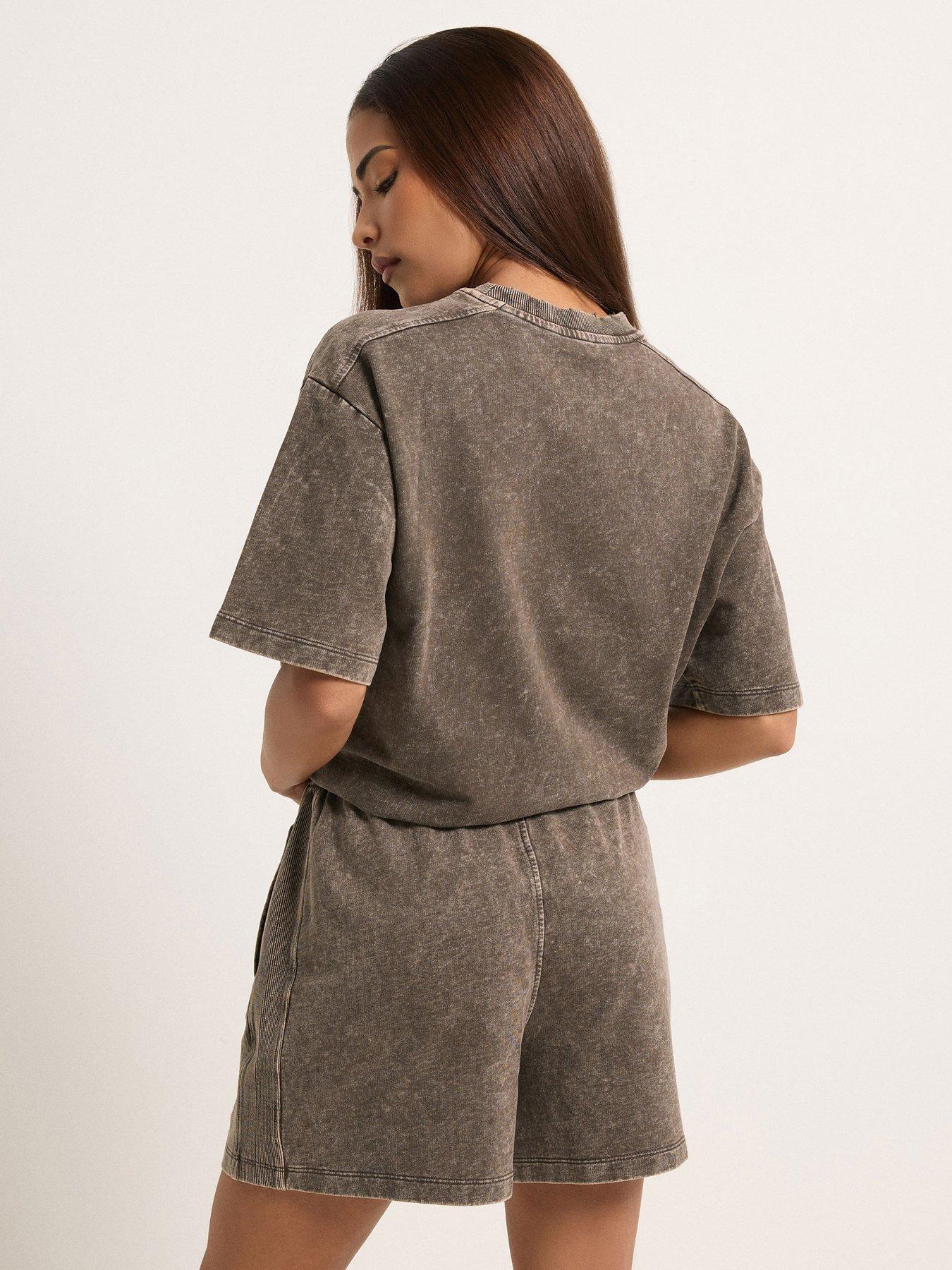 Image 2 of 4 of PixieGirl Petite Acid Wash Sweat Short Set