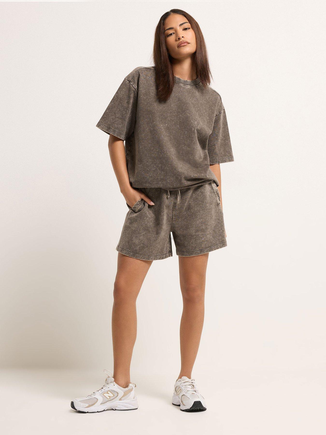 Image 3 of 4 of PixieGirl Petite Acid Wash Sweat Short Set