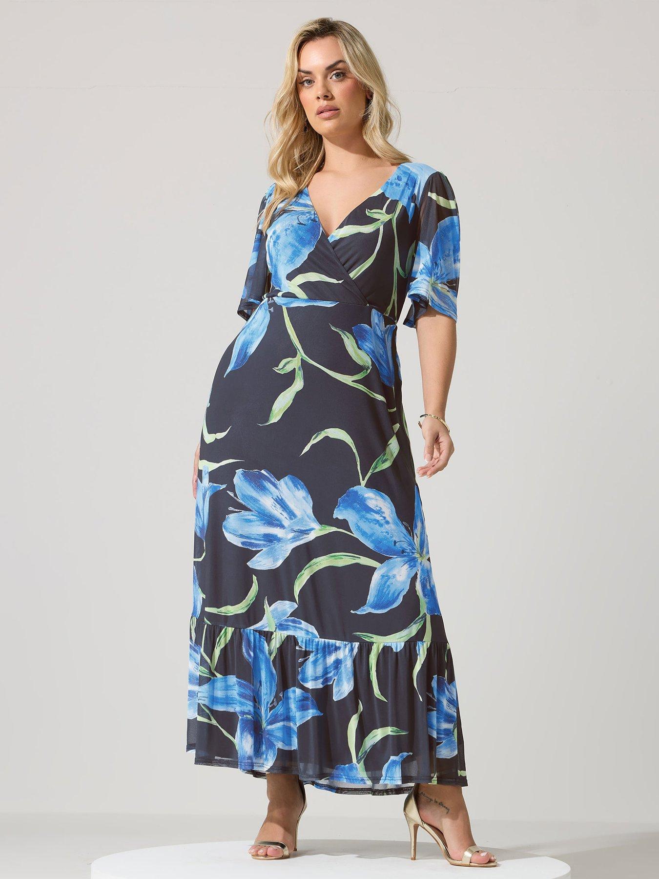 Yours Curve Floral Wrap Ruffle Hem Dress