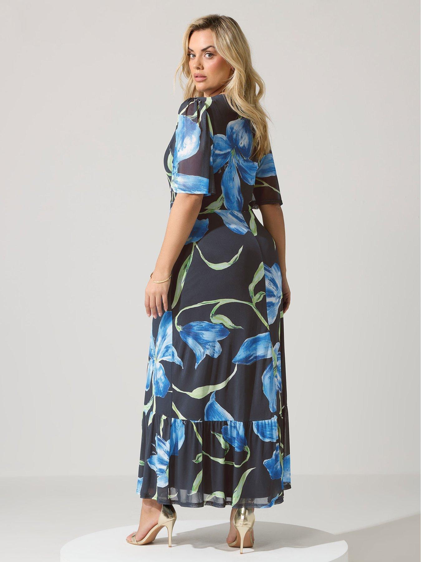 yours-curve-floral-wrap-ruffle-hem-dress-bluestillFront