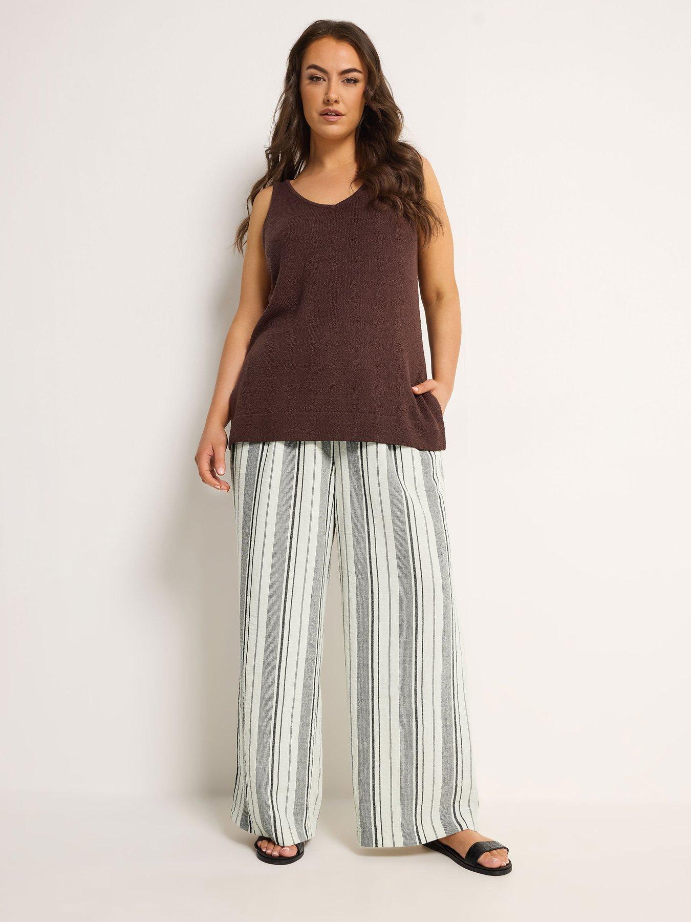 Yours Curve Linen Look Skinny Waist Wide Leg Trouser 28"