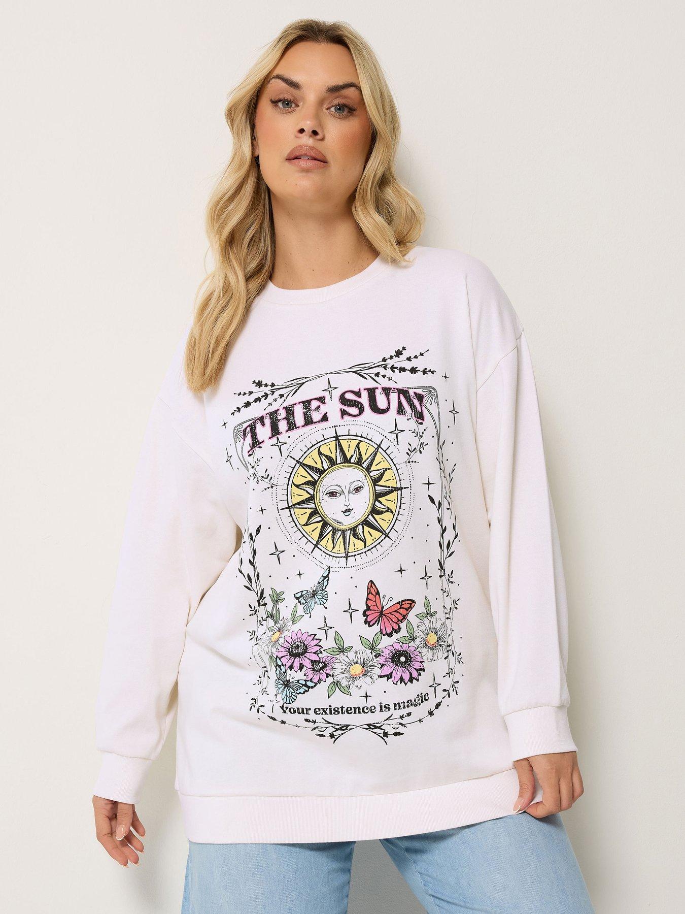 Image 1 of 4 of Yours Curve Sun And Moon Print Sweatshirt - Cream