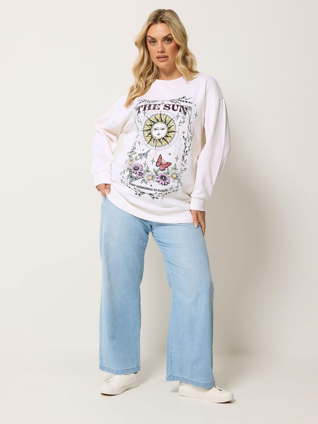 Image 3 of 4 of Yours Curve Sun And Moon Print Sweatshirt - Cream