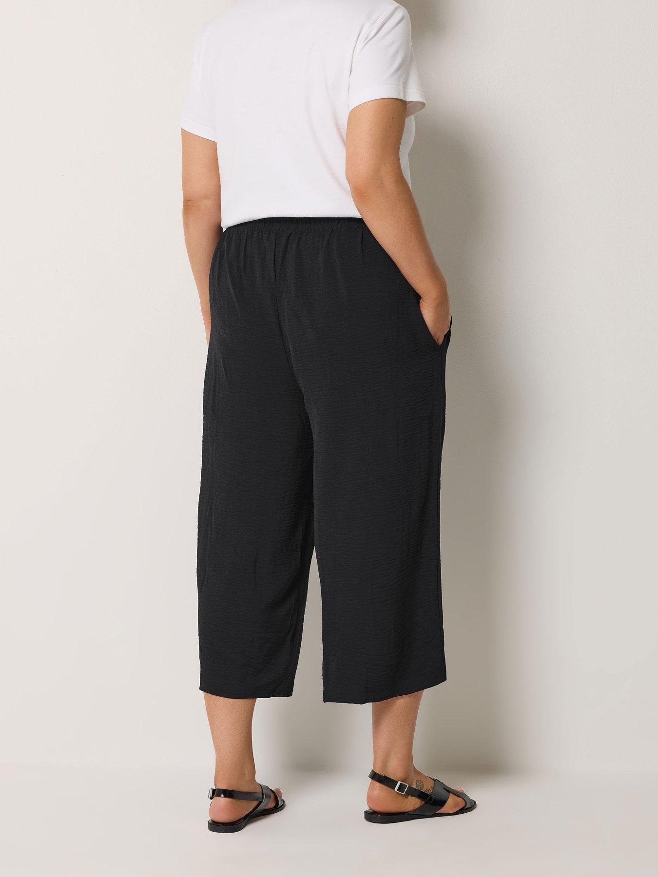 yours-curve-washed-twill-culotte-blackstillFront