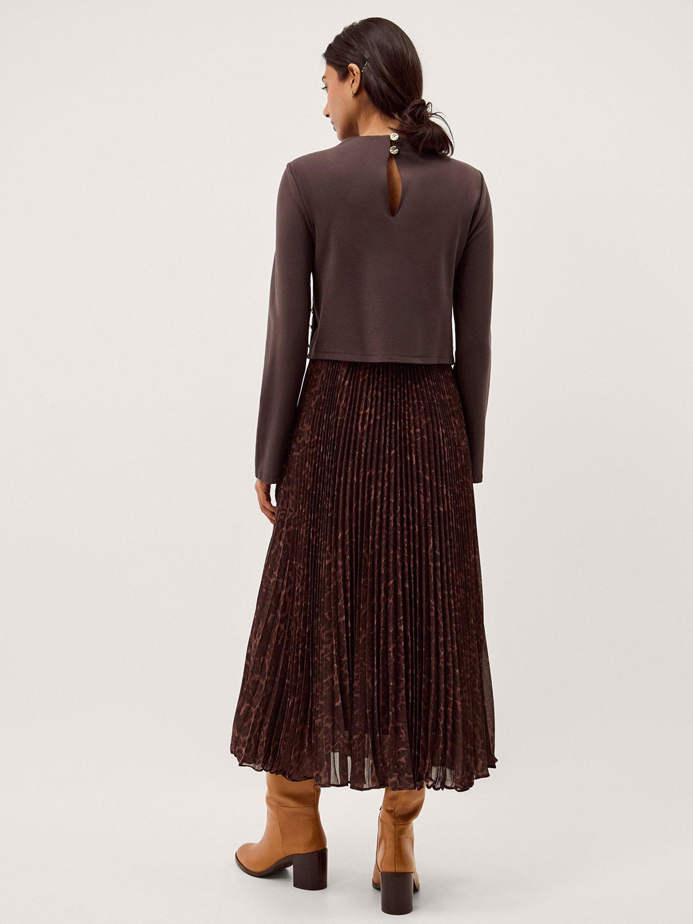 monsoon-archi-pleat-dress-brownstillFront