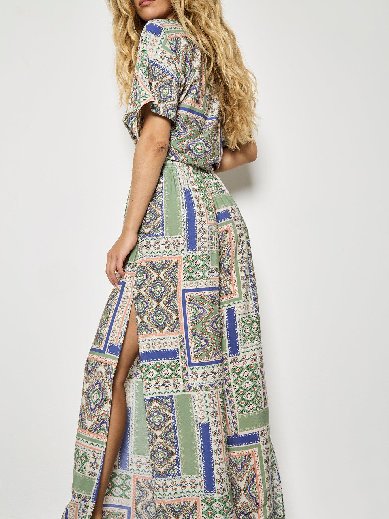 Image 2 of 5 of Apricot Apricot Scarf Print Side Split Trousers