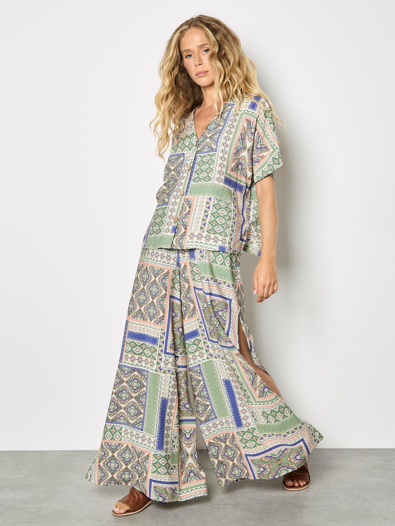 Image 5 of 5 of Apricot Apricot Scarf Print Side Split Trousers
