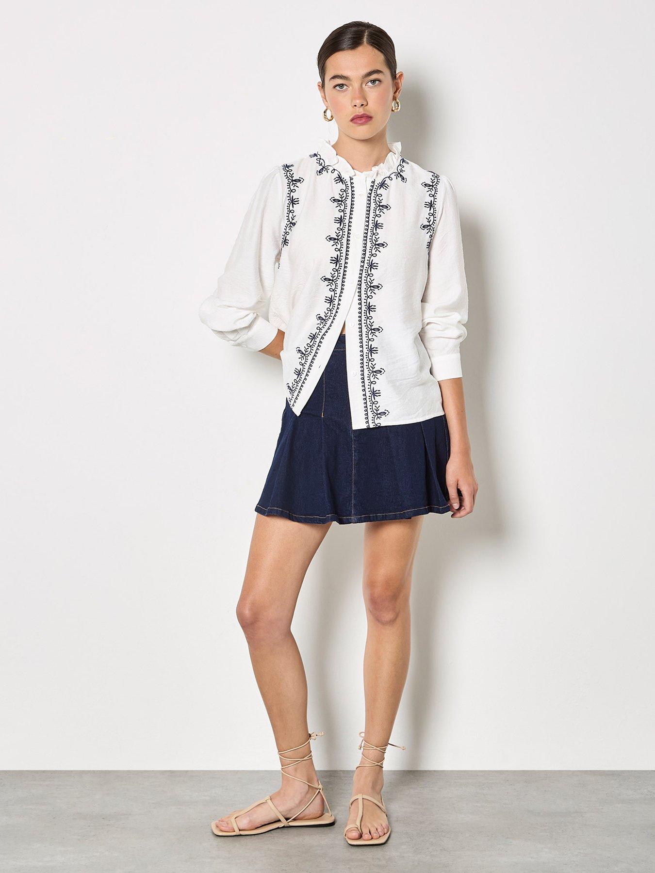 Image 3 of 5 of Apricot Apricot Ruffle Neck Embroidered Blouse