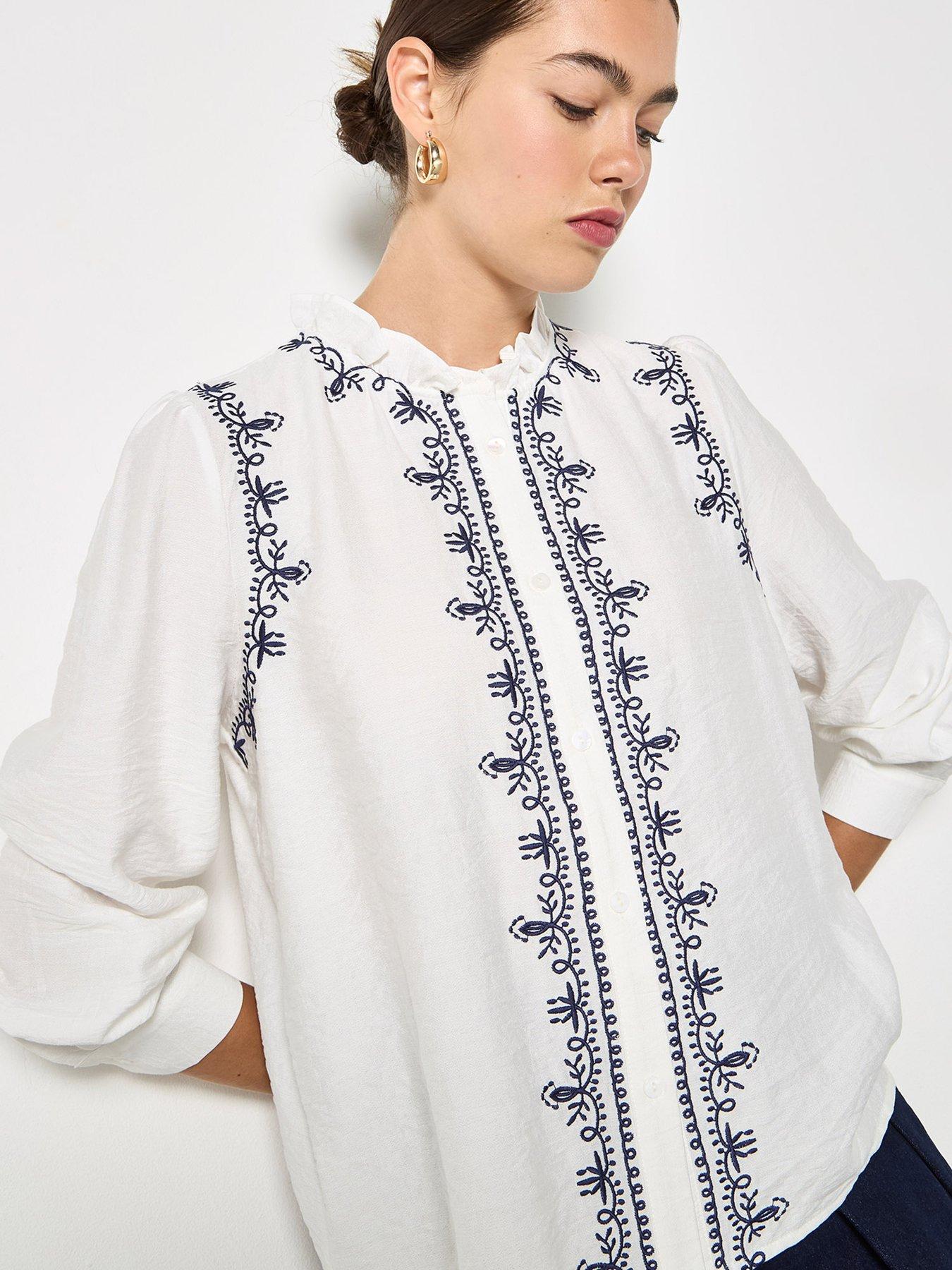 Image 4 of 5 of Apricot Apricot Ruffle Neck Embroidered Blouse