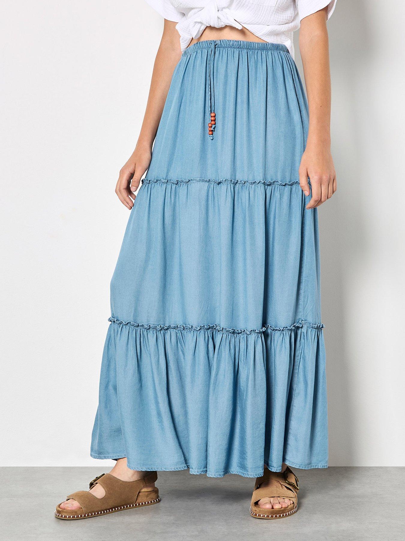 Image 1 of 5 of Apricot Apricot Tiered Denim Skirt