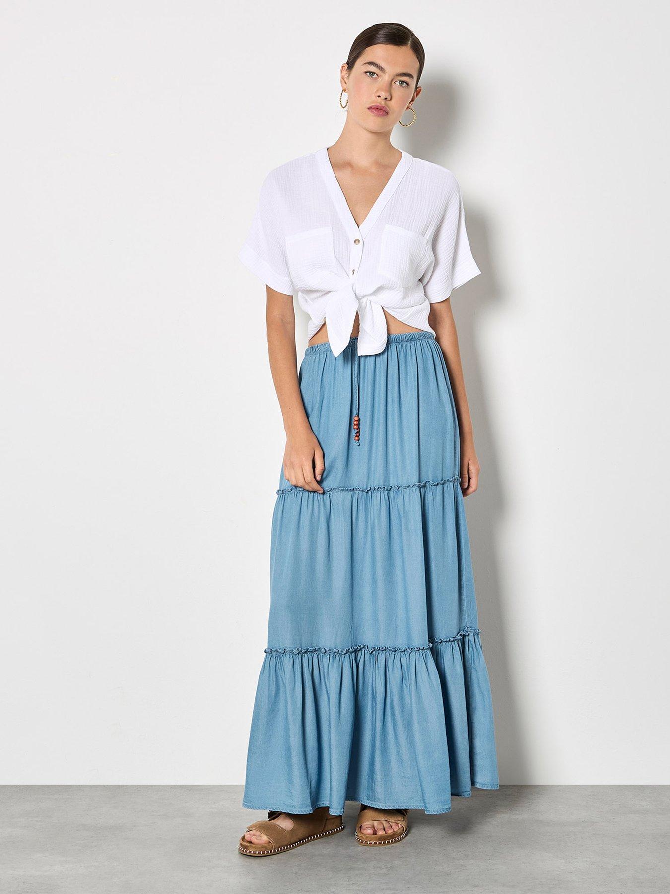 Image 3 of 5 of Apricot Apricot Tiered Denim Skirt