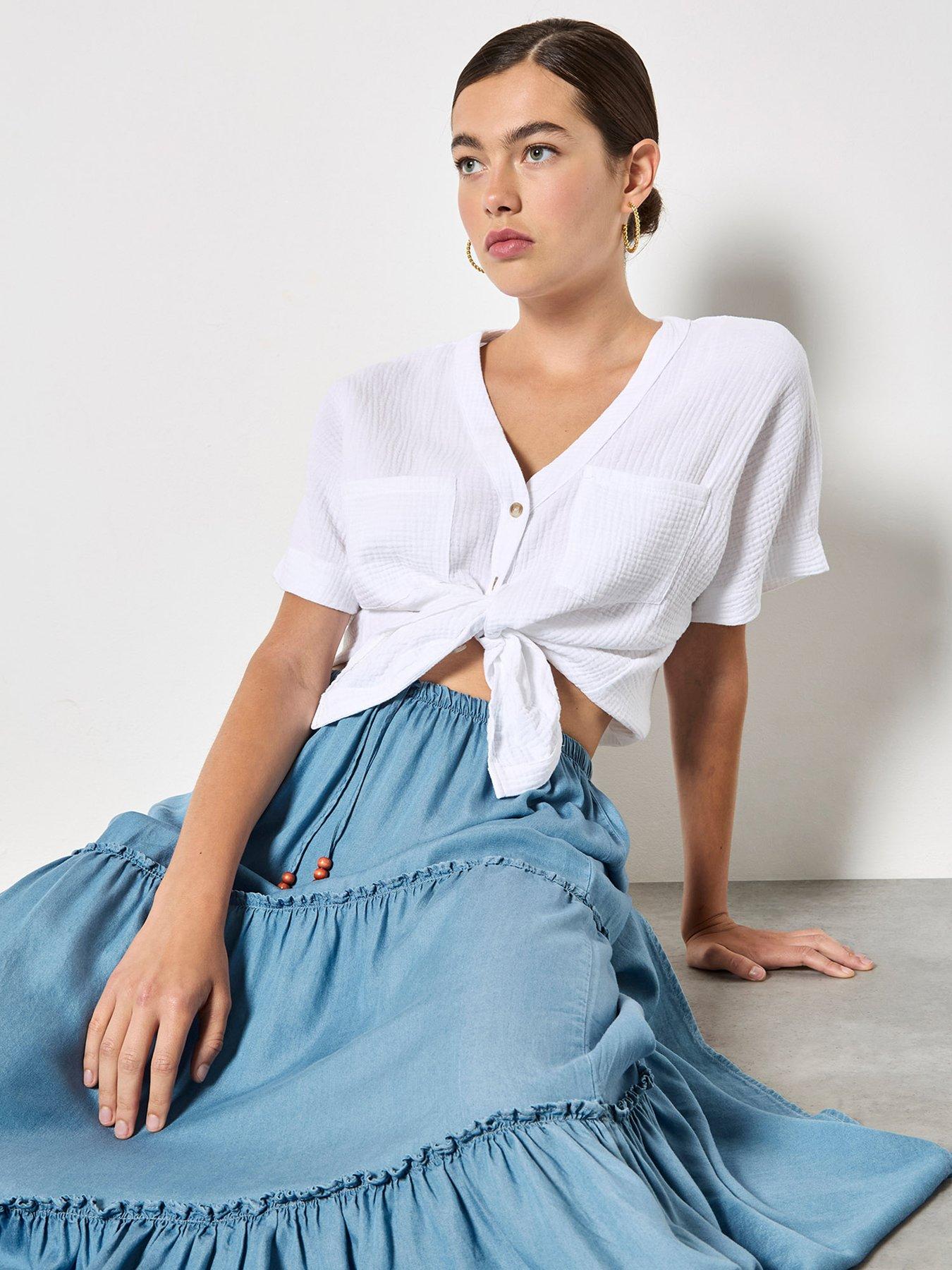 Image 5 of 5 of Apricot Apricot Tiered Denim Skirt