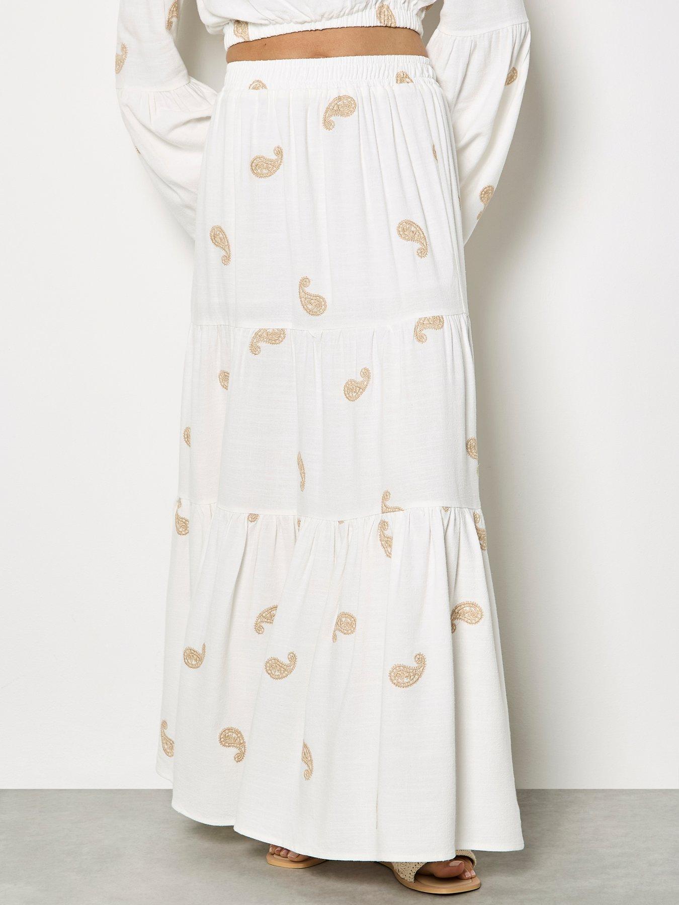Apricot Apricot Paisley Embroid Linen Tier Skirt