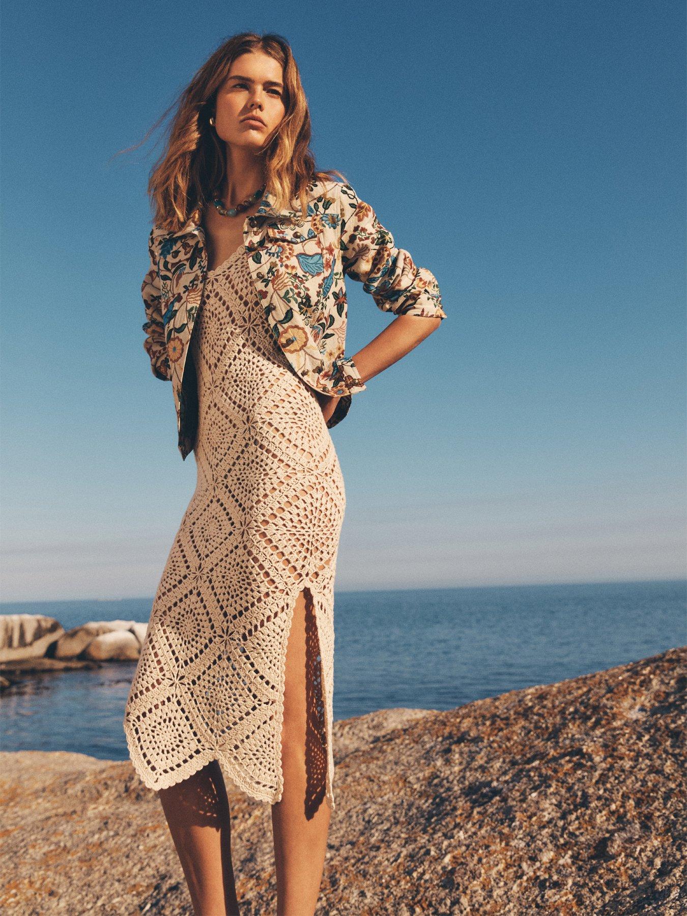 hand knit crochet dress Apricot Diamond - Cream available-4x