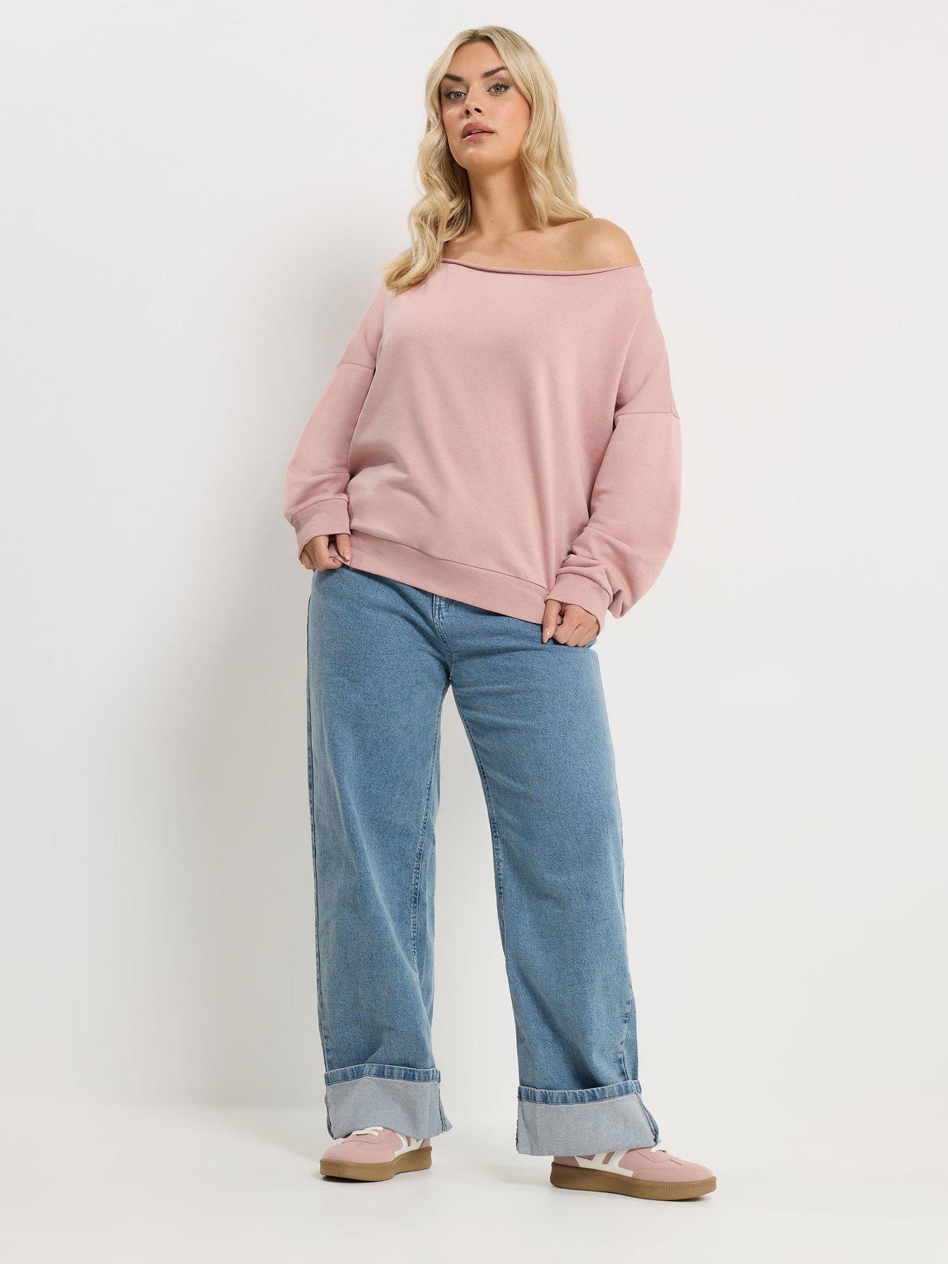 Image 3 of 4 of Yours Curve Off Shoulder Sweatshirt - Pink