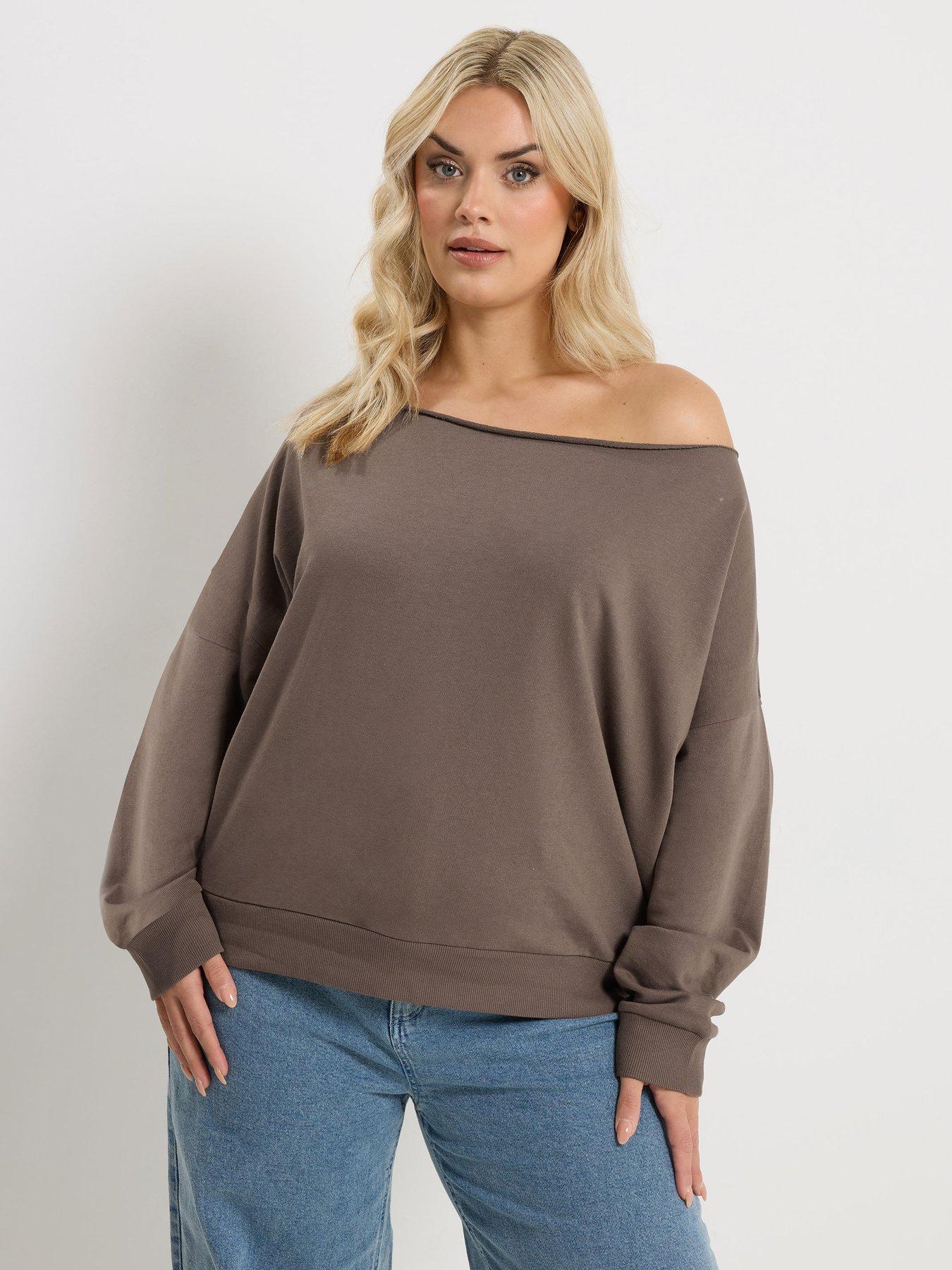 Yours Curve Off Shoulder Sweatshirt - Brown