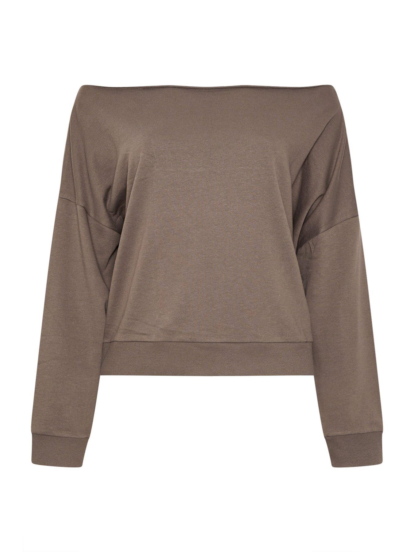 Image 5 of 5 of Yours Curve Off Shoulder Sweatshirt - Brown