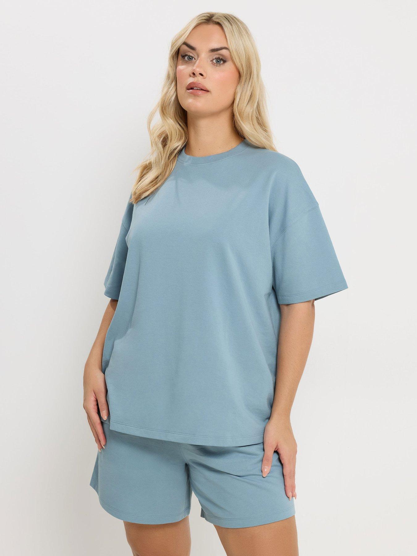 Yours Curve Shorts  &  T Shirt Co-Ord Sweat Set - Blue