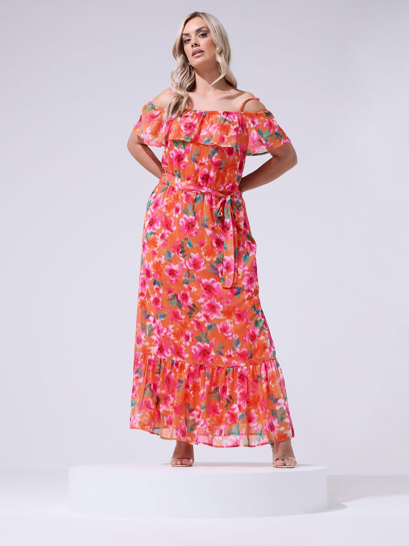 Yours Curve Floral Metallic Cold Shoulder Maxi Dress