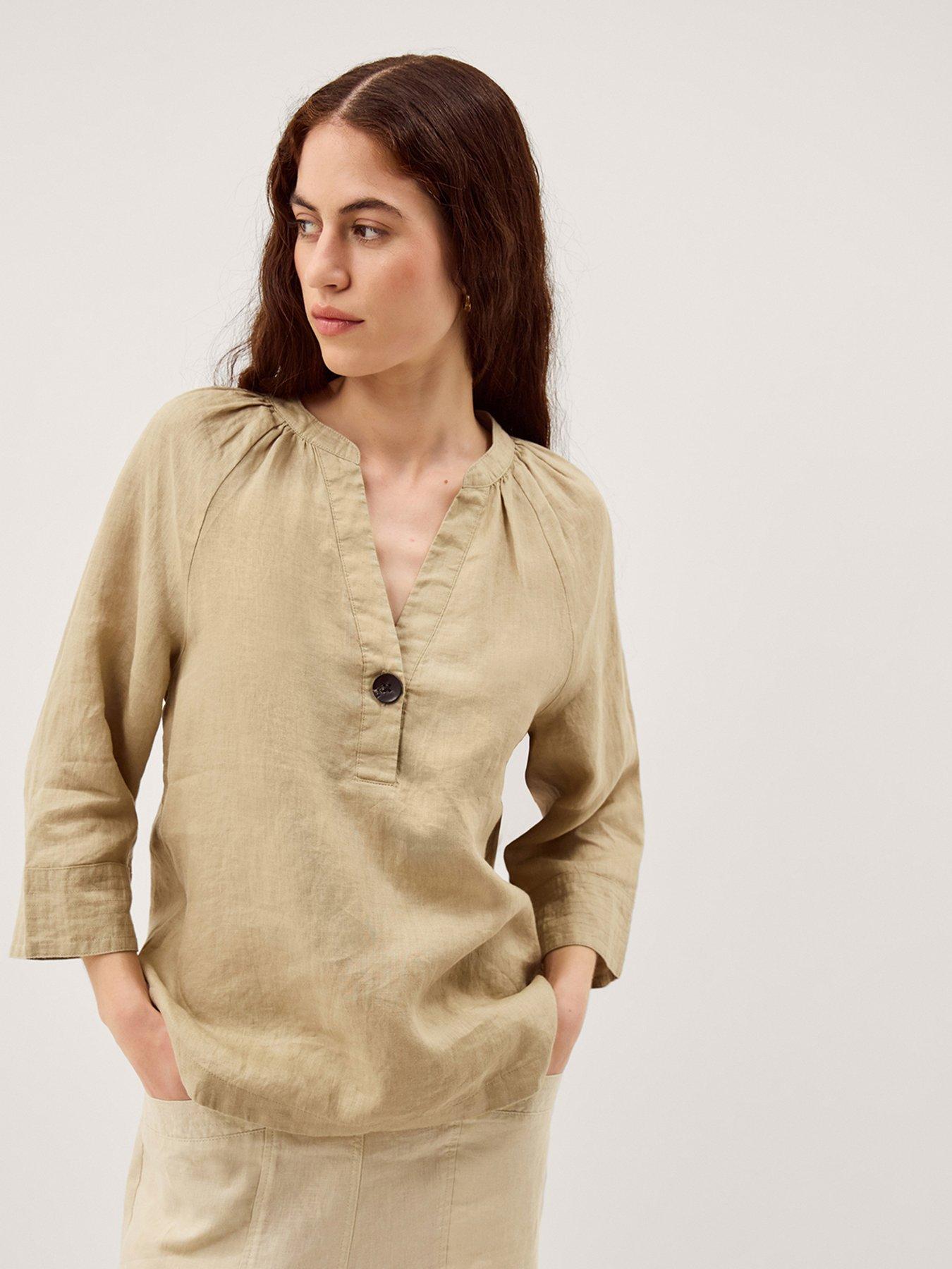 Image 1 of 4 of Monsoon Gianna Linen Top - Green