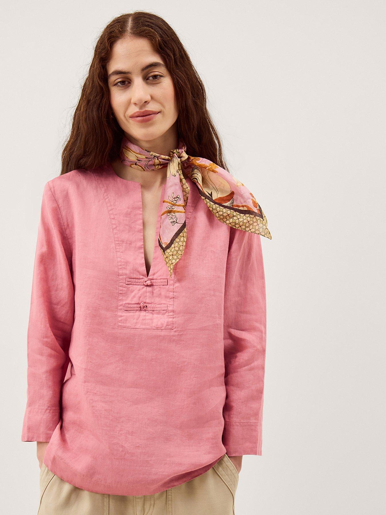 Image 1 of 4 of Monsoon Alexis Linen Top - Pink