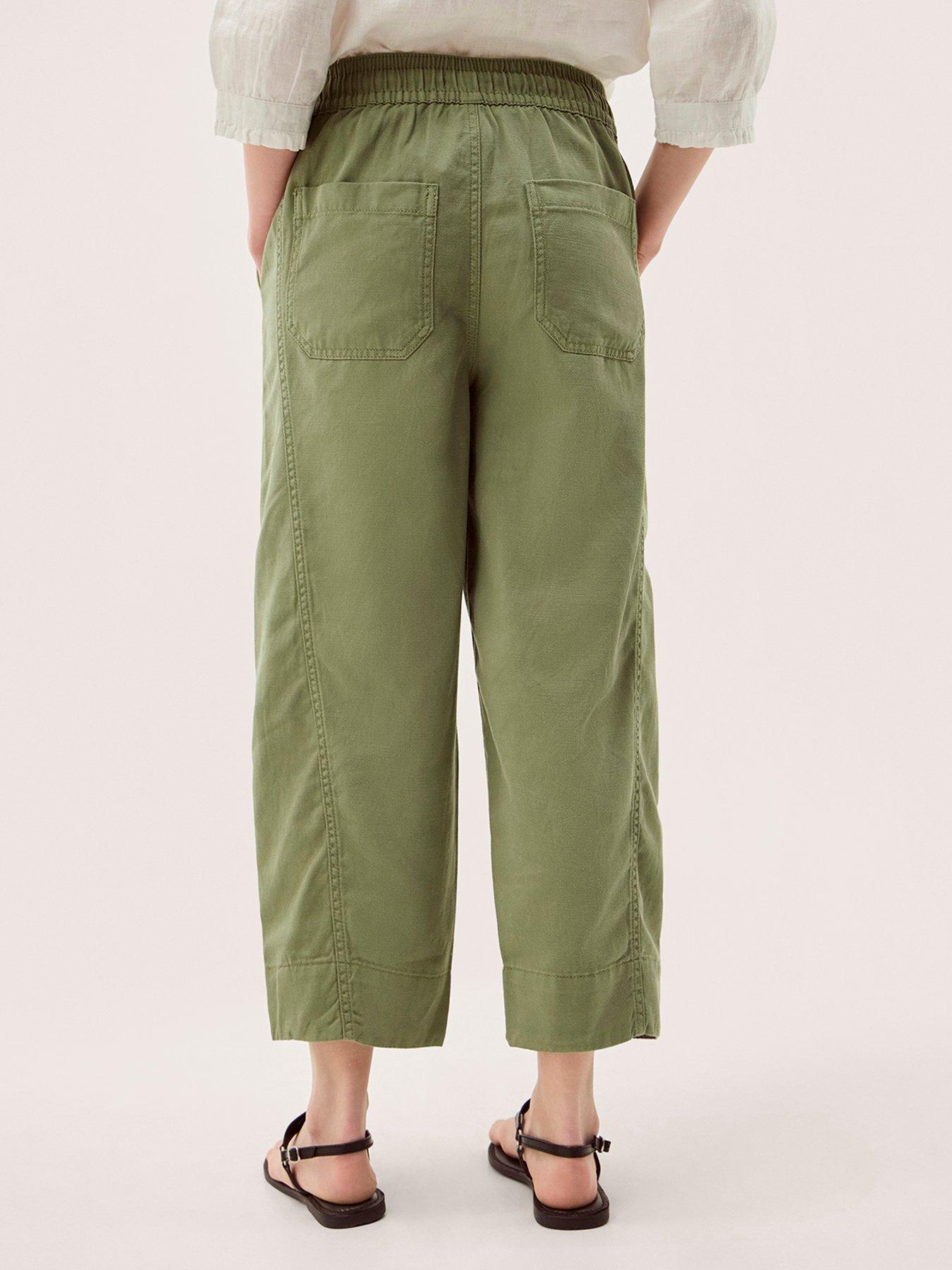 Image 2 of 6 of Monsoon Megan Twill Barrel Trousers - Green