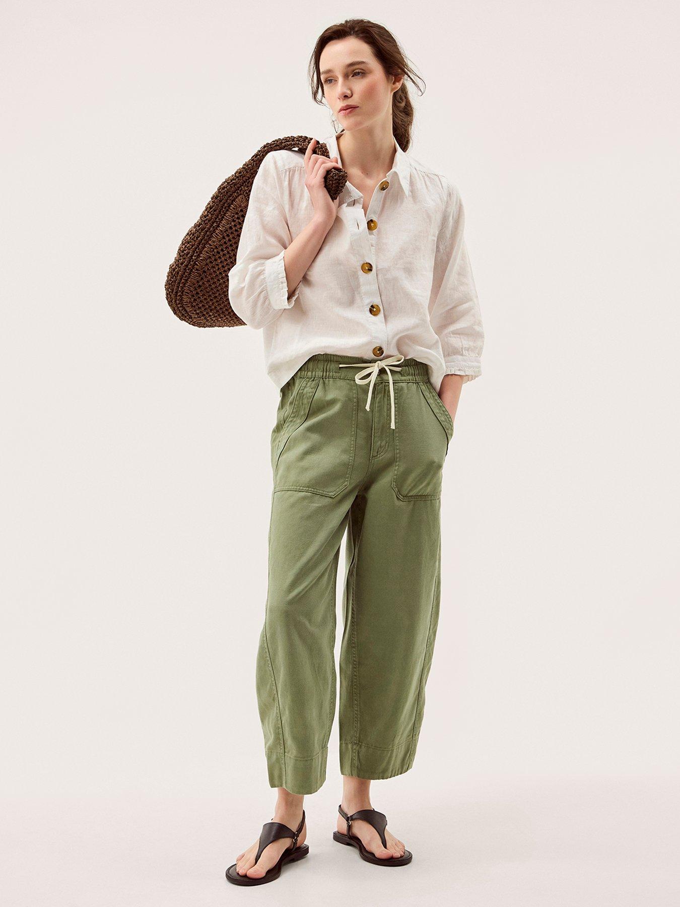 Image 3 of 6 of Monsoon Megan Twill Barrel Trousers - Green
