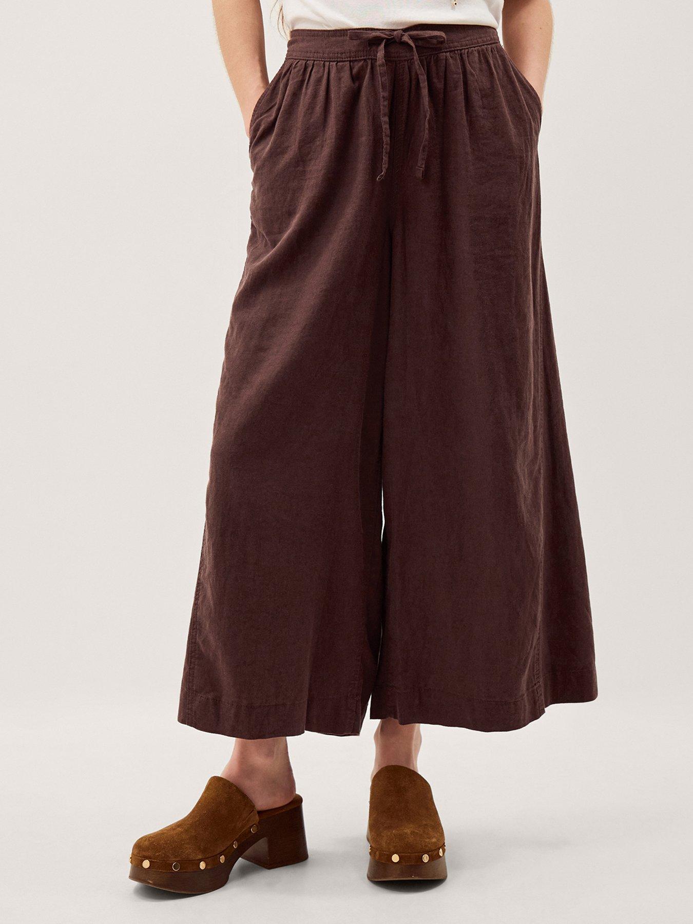 Image 1 of 4 of Monsoon Maisie Wide Crop Trousers - Brown