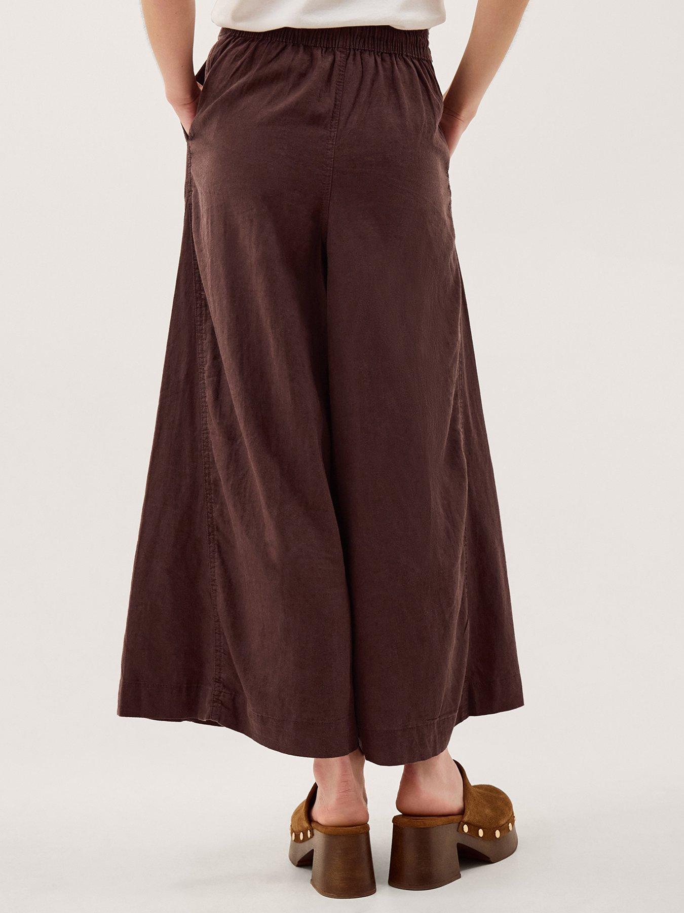 Image 2 of 4 of Monsoon Maisie Wide Crop Trousers - Brown