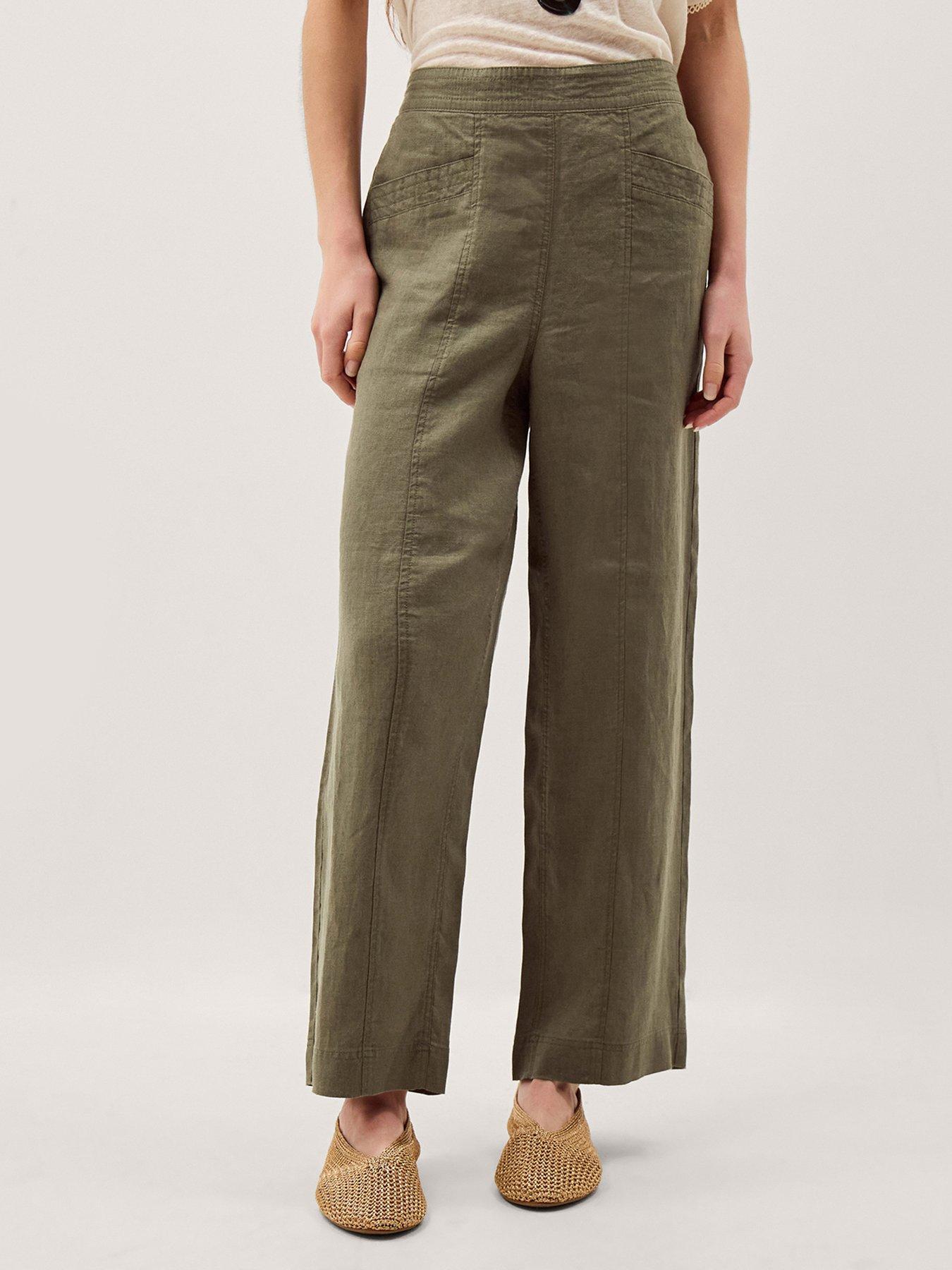 Image 1 of 4 of Monsoon Lucy Linen Trouser Reg - Green
