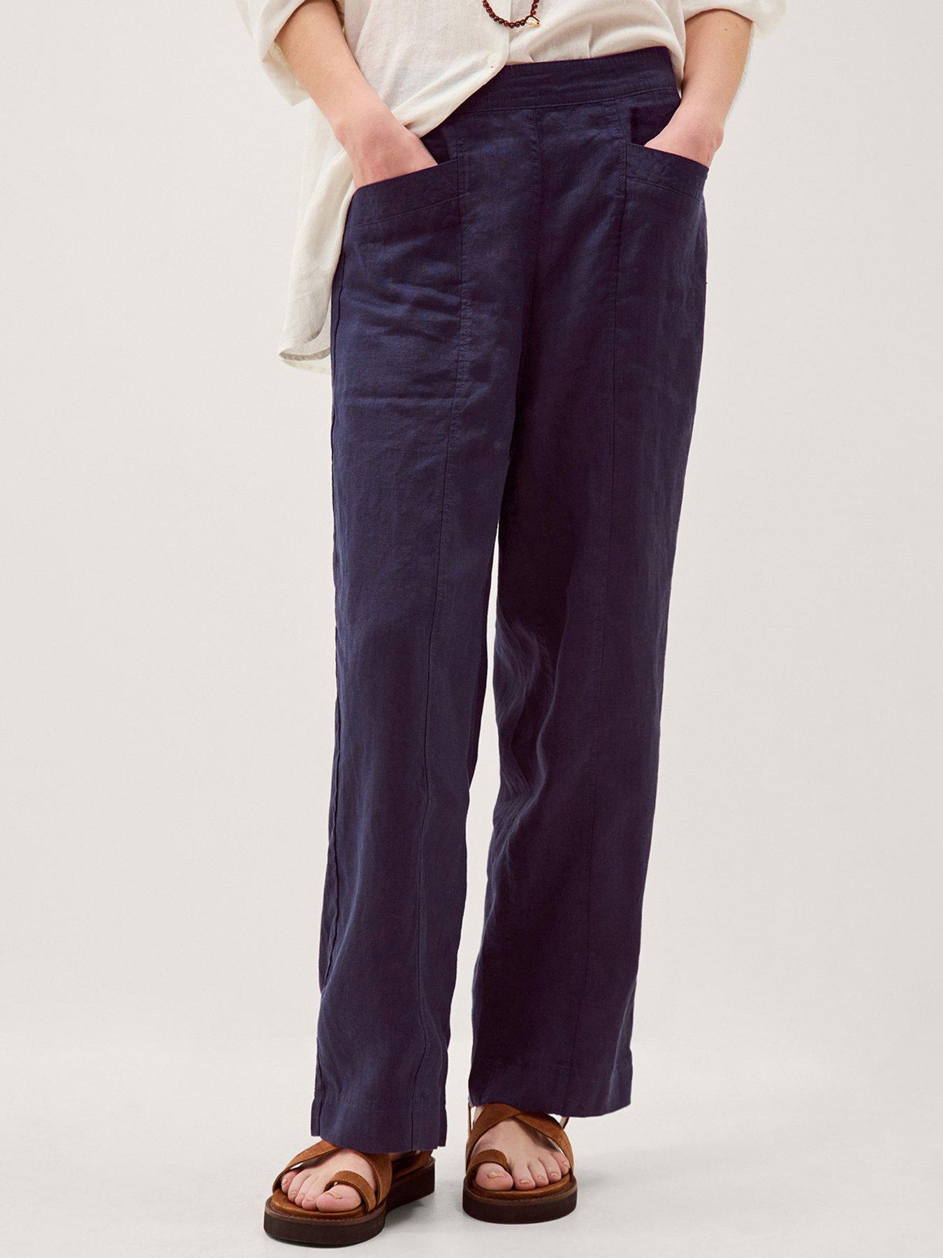 Image 1 of 4 of Monsoon Lucy Linen Trouser Reg - Blue