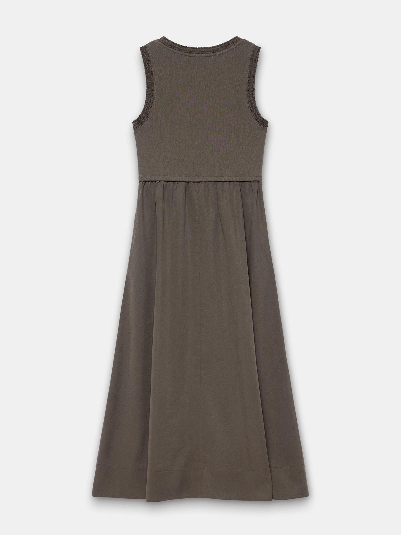 Image 6 of 6 of Mint Velvet Ruched Edge Woven Mix Dress - Khaki