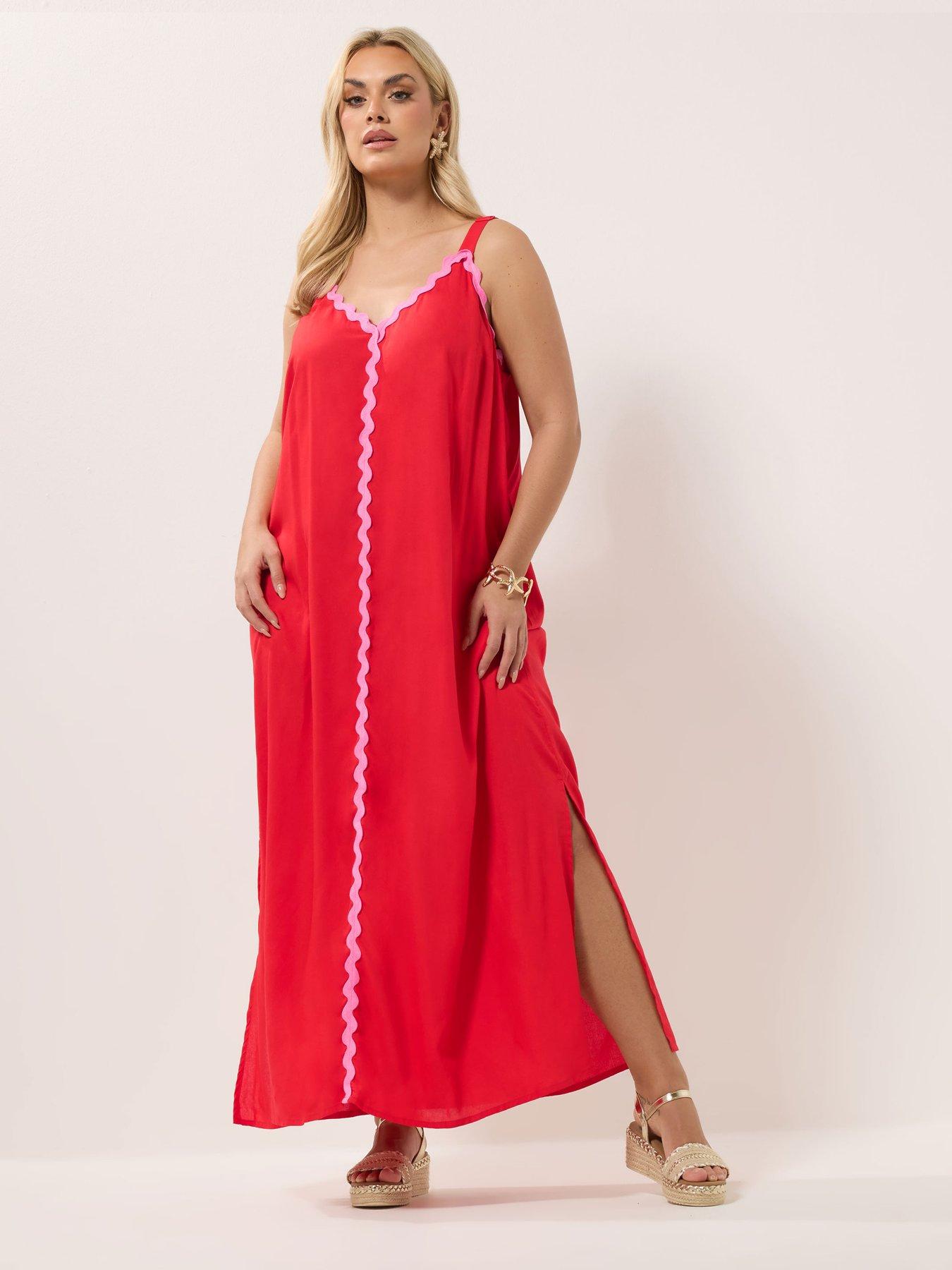 Image 1 of 5 of Yours Curve Ric-Rac Maxi Dress - Red