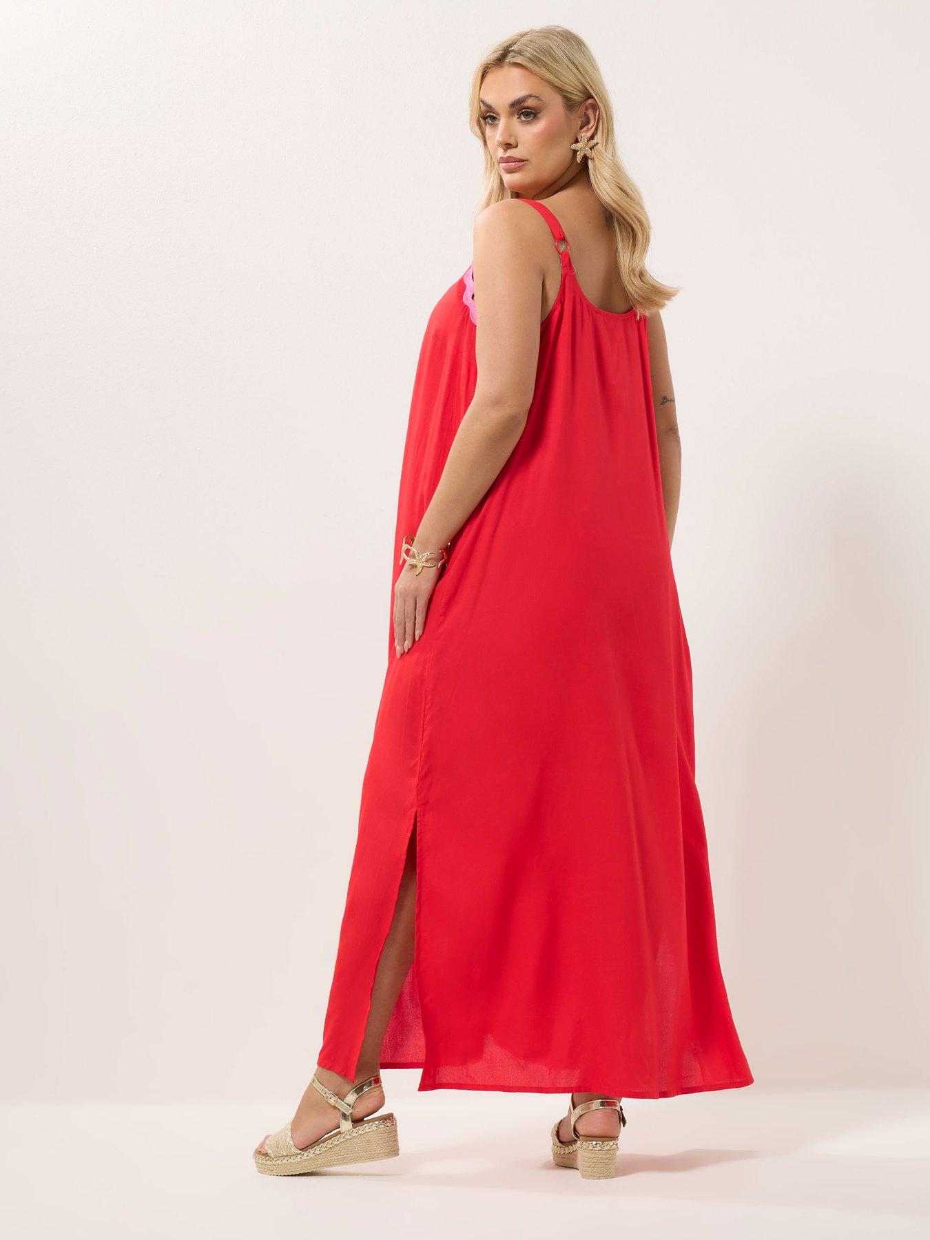 Image 2 of 5 of Yours Curve Ric-Rac Maxi Dress - Red