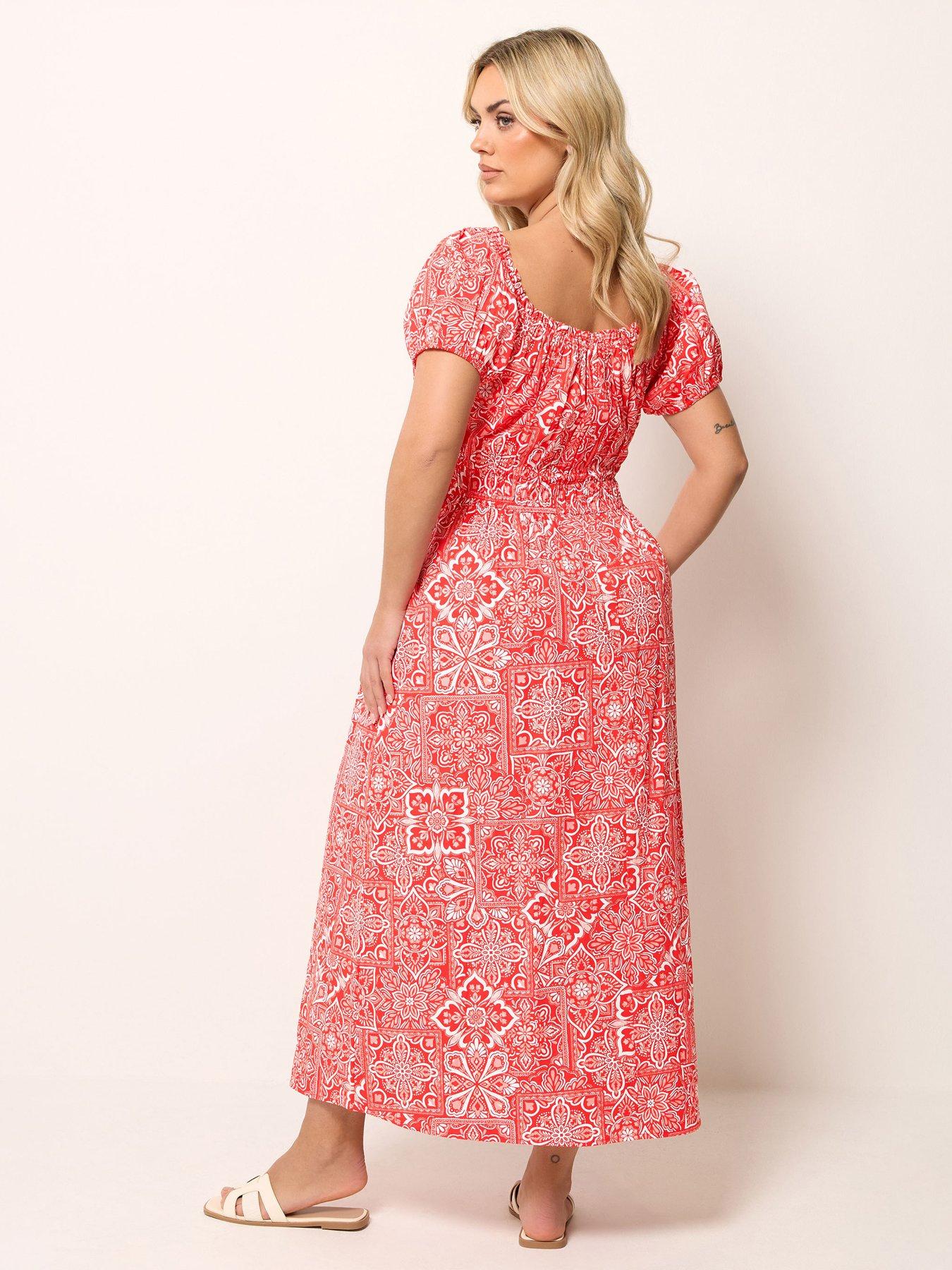 Image 2 of 5 of Yours Curve Poplin Midaxi Bardot Dress - Red