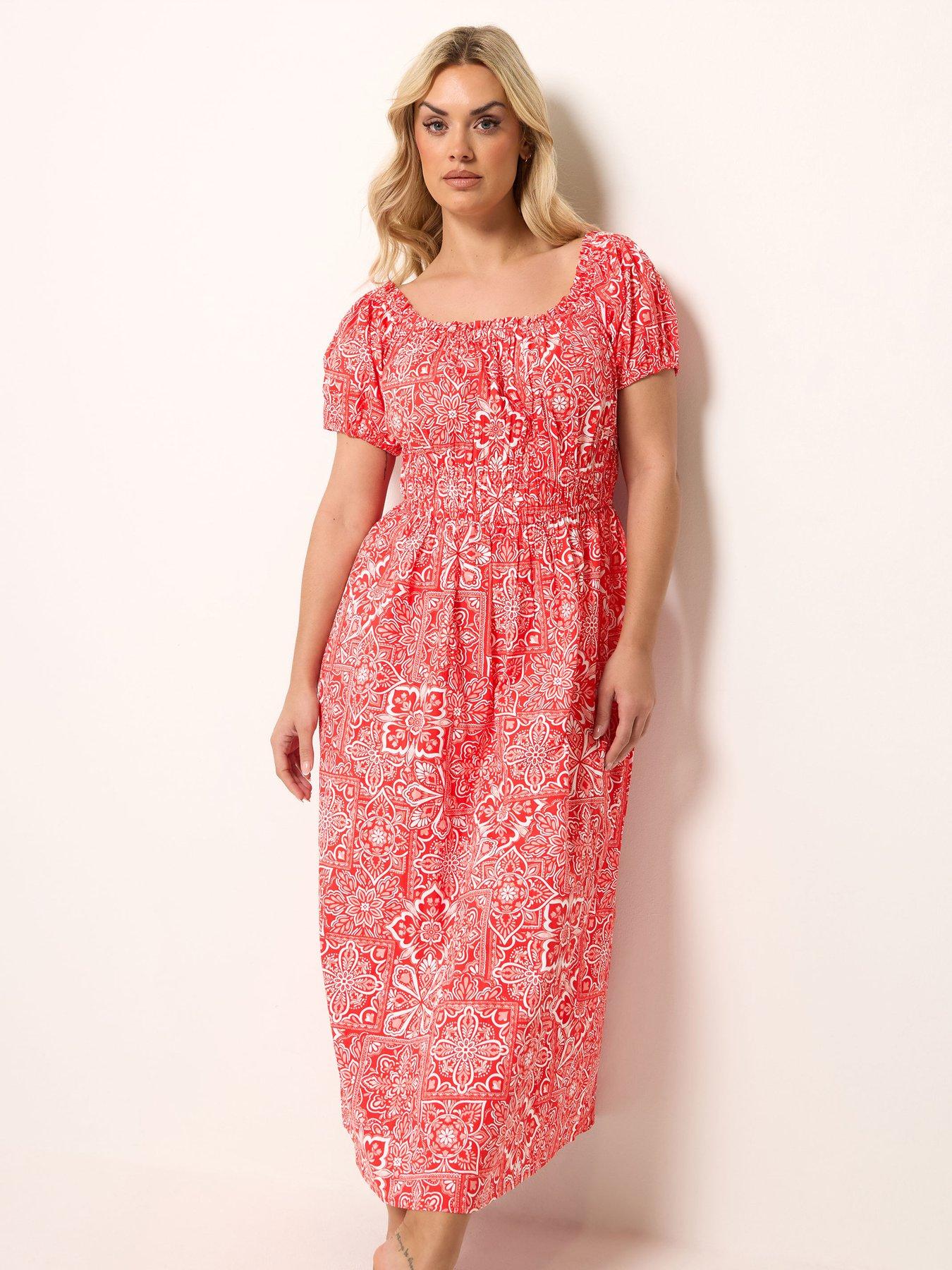 Image 3 of 5 of Yours Curve Poplin Midaxi Bardot Dress - Red