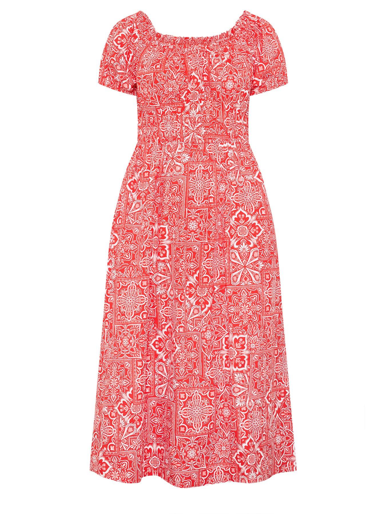 Image 5 of 5 of Yours Curve Poplin Midaxi Bardot Dress - Red
