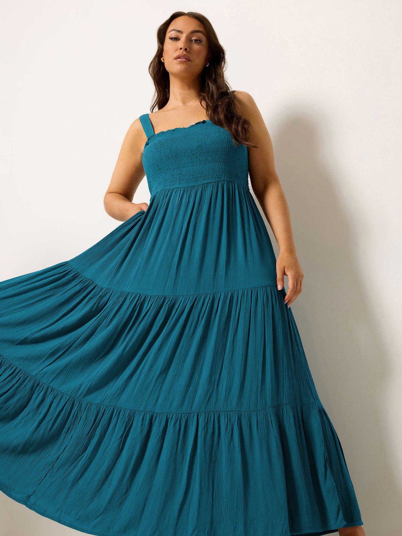 Yours Curve Shirred Strappy Maxi Dress - Green