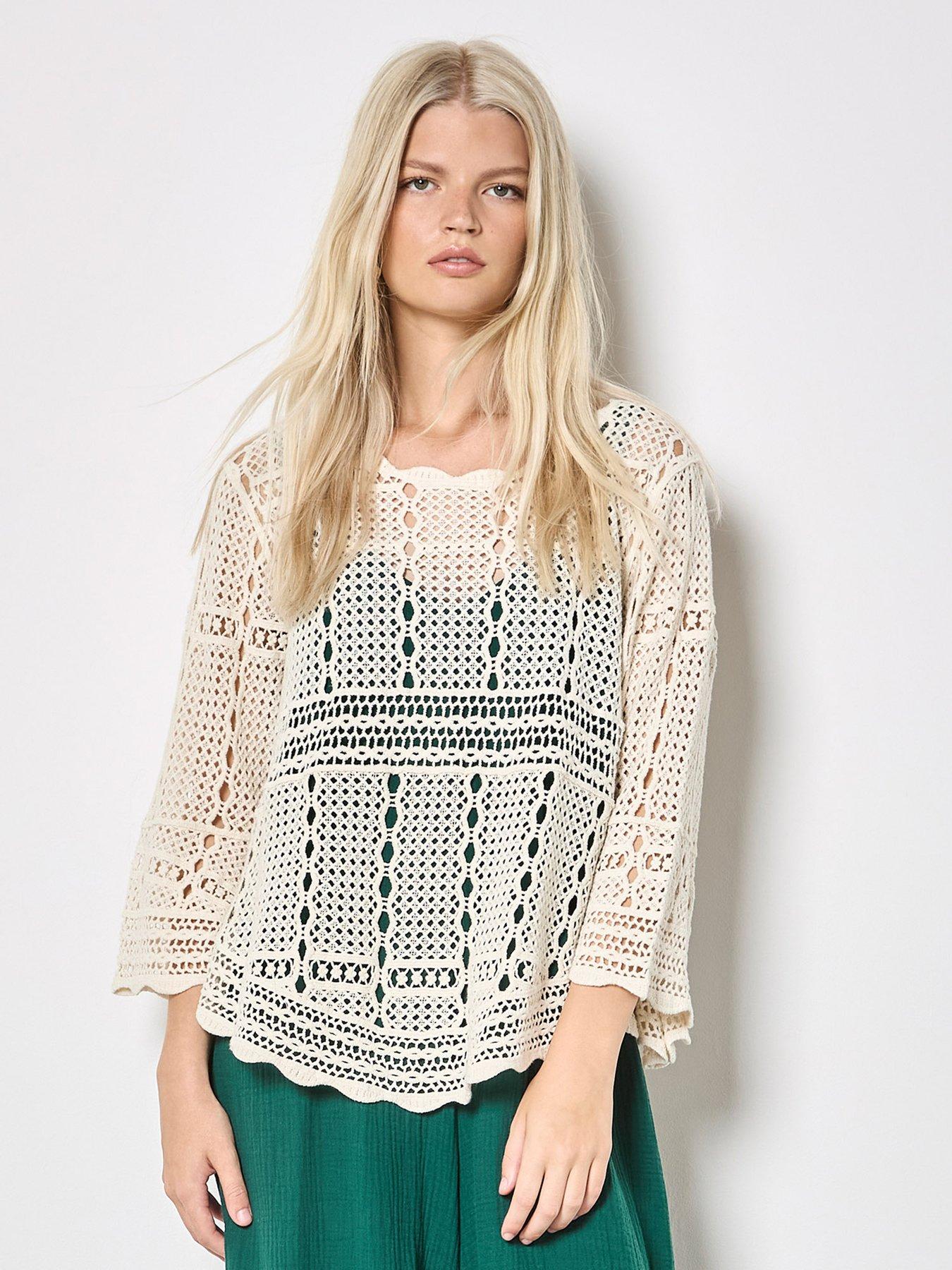 Apricot Apricot Effortless Crochet Bell Slv Top
