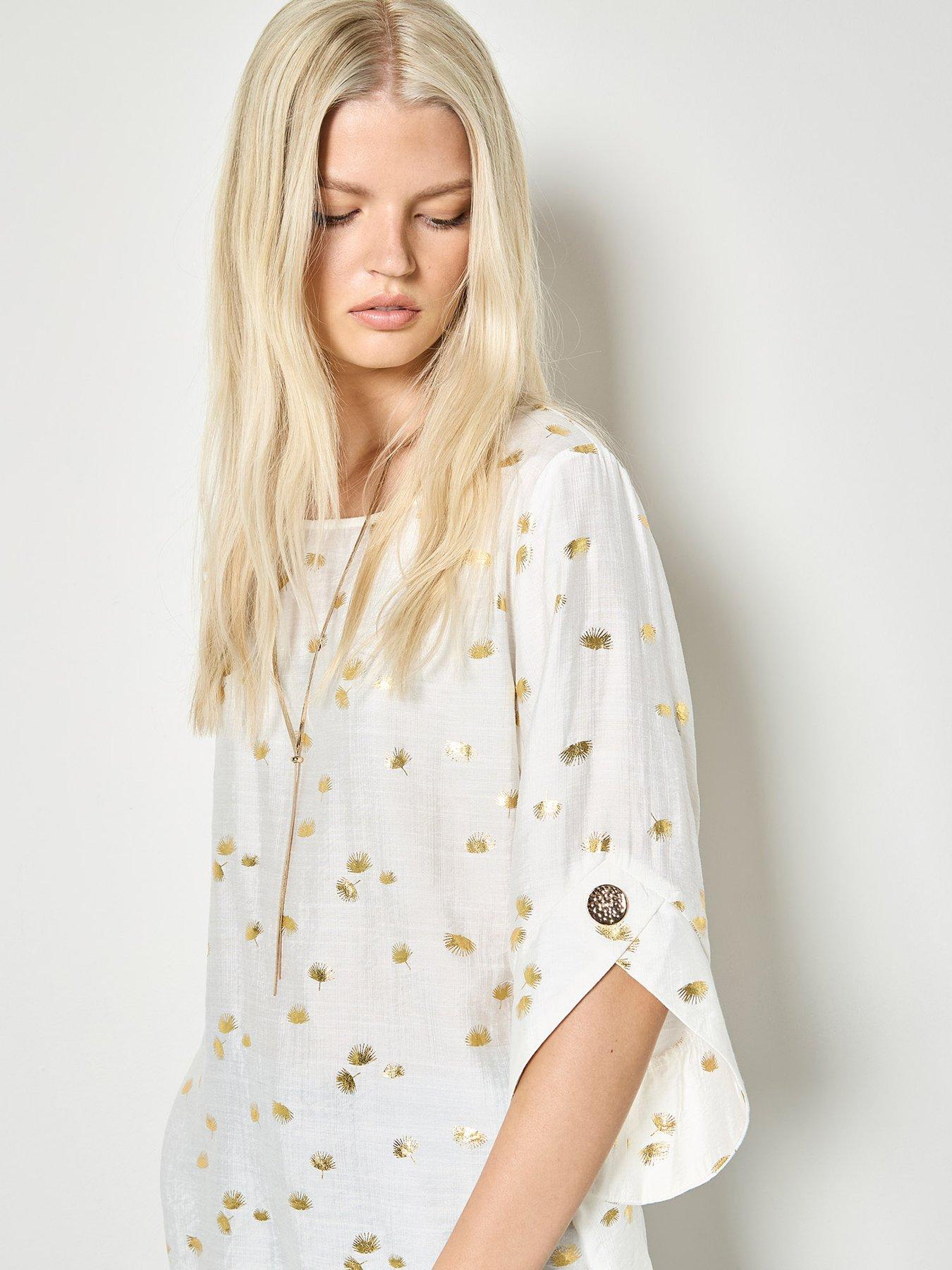 Image 1 of 4 of Apricot Apricot Foil Fan Hi-lo Oversized Top