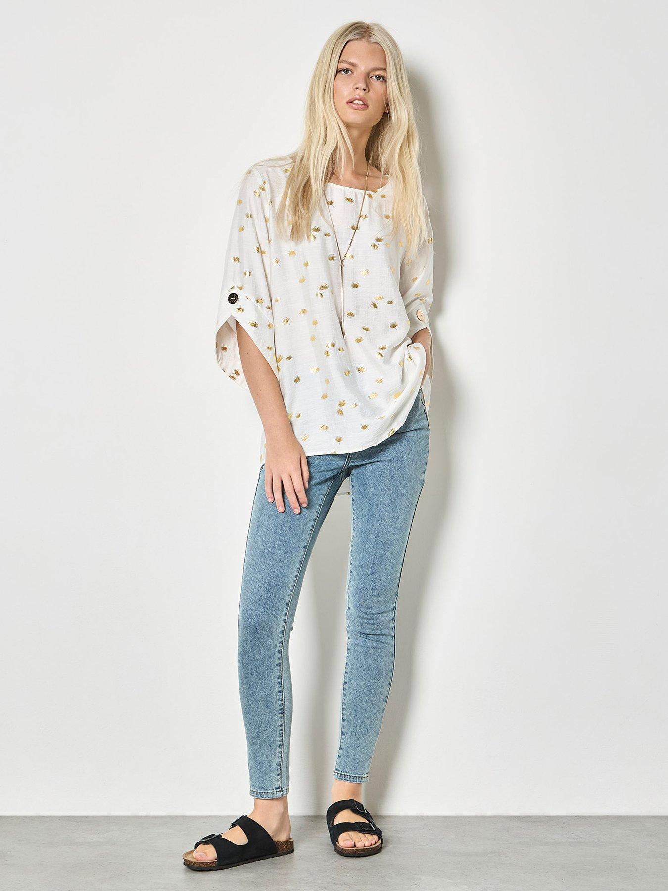 Image 3 of 4 of Apricot Apricot Foil Fan Hi-lo Oversized Top