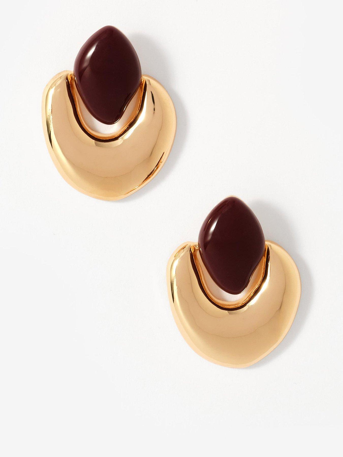 Image 1 of 4 of Mint Velvet Resin Stone Statement Earrings - Gold