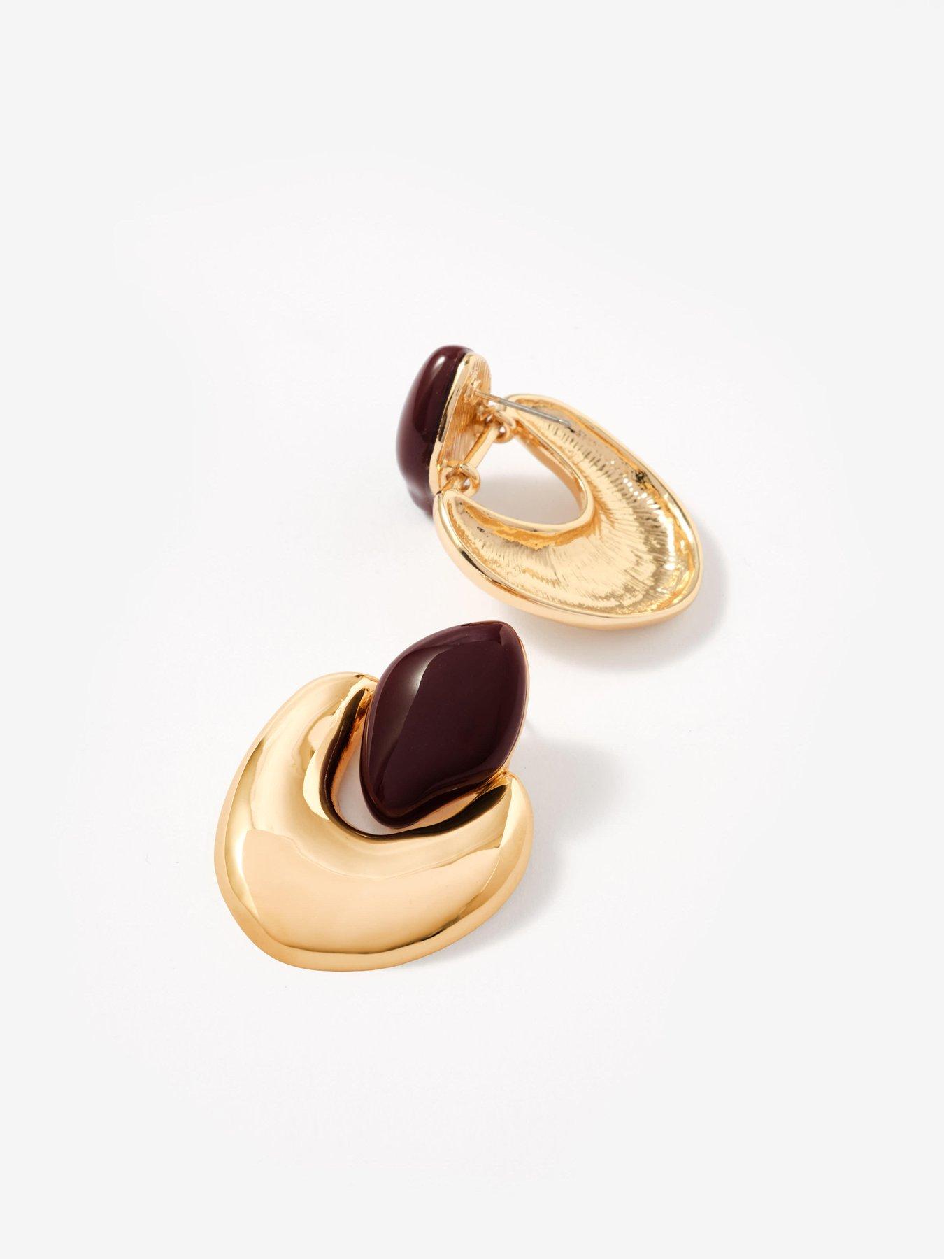 Image 4 of 4 of Mint Velvet Resin Stone Statement Earrings - Gold