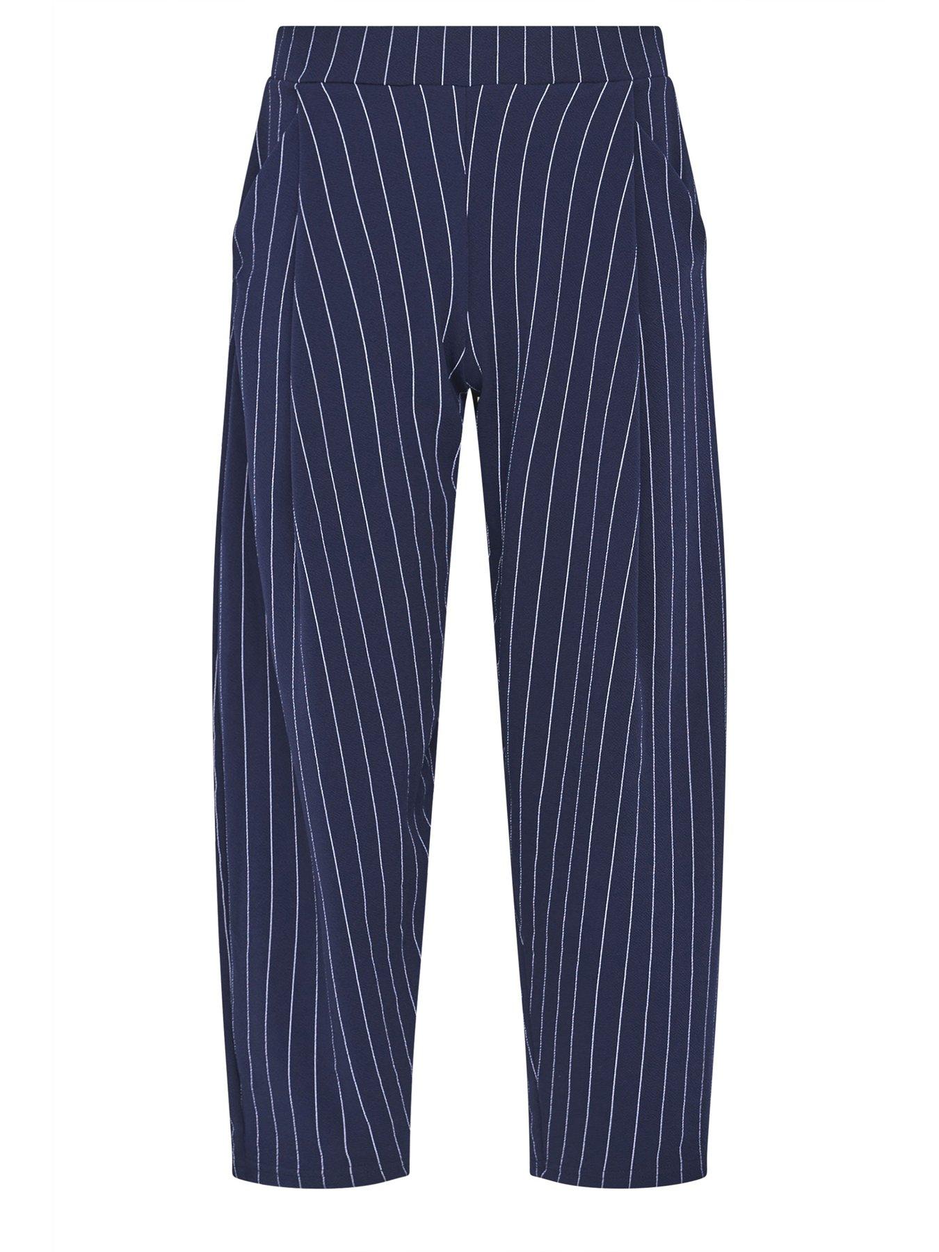 Image 5 of 5 of PixieGirl Petite Pinstripe Barrel Trousers - Blue